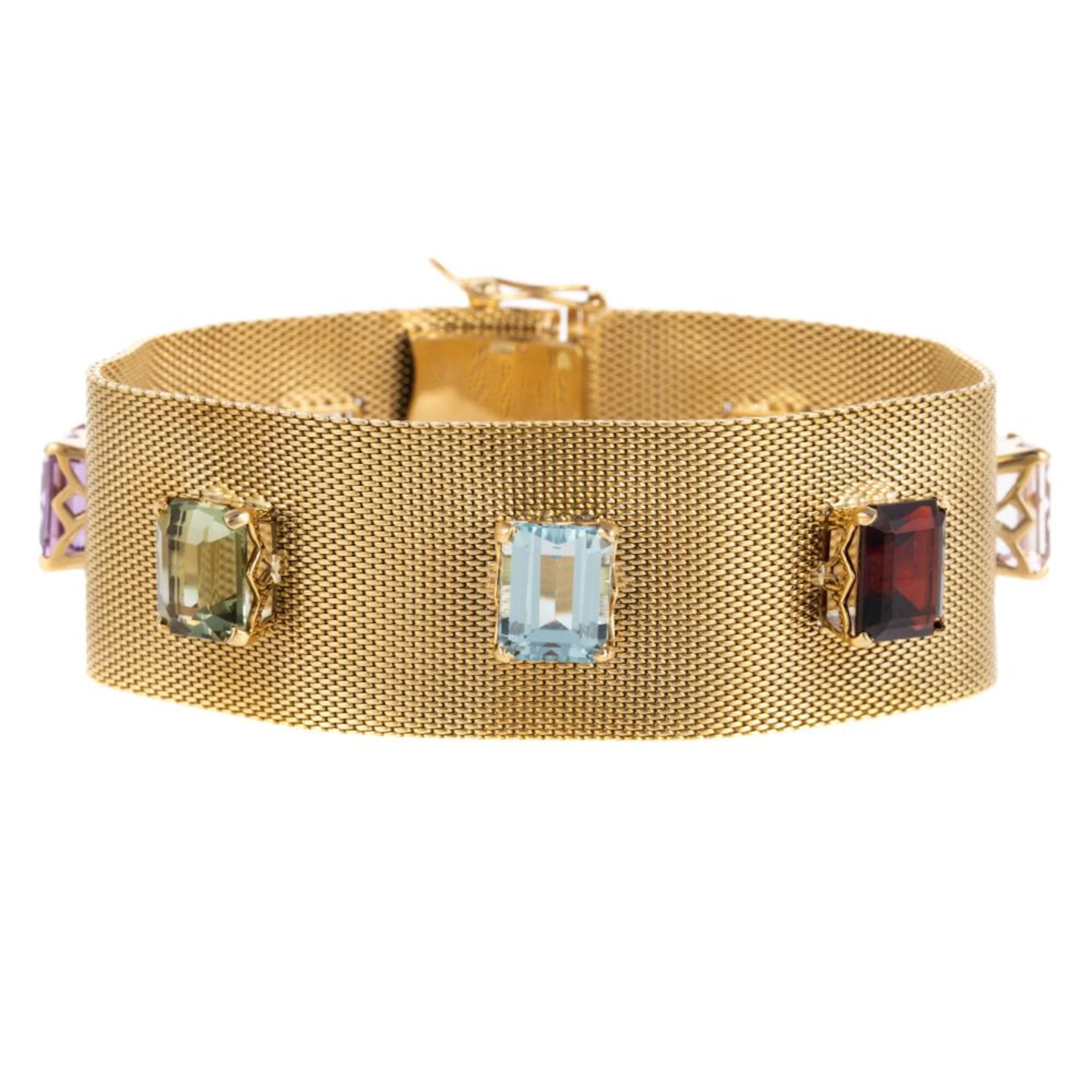 A Multi-Gemstone Woven Gold Bracelet in 18K