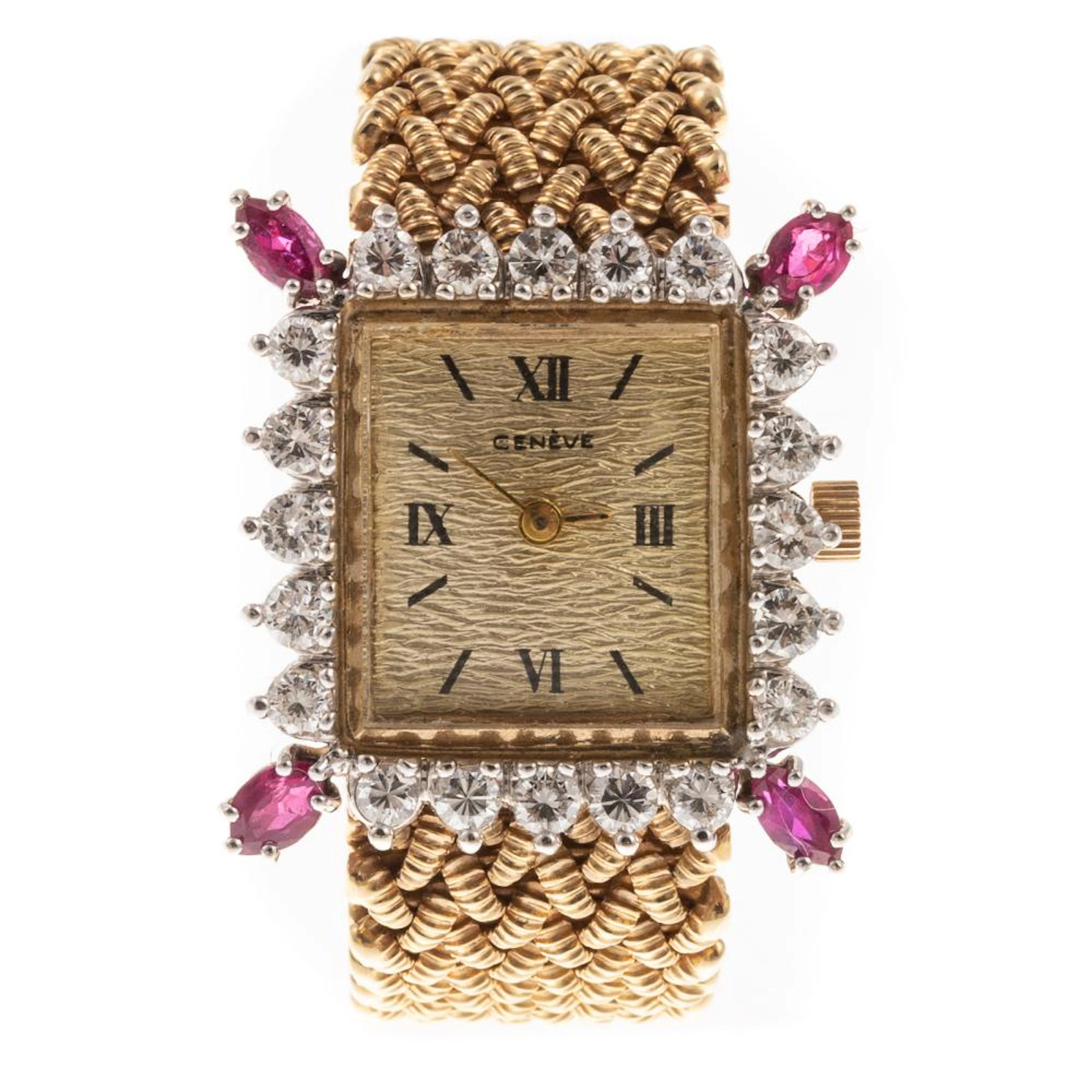 A 14K Diamond & Ruby Geneve Cocktail Watch