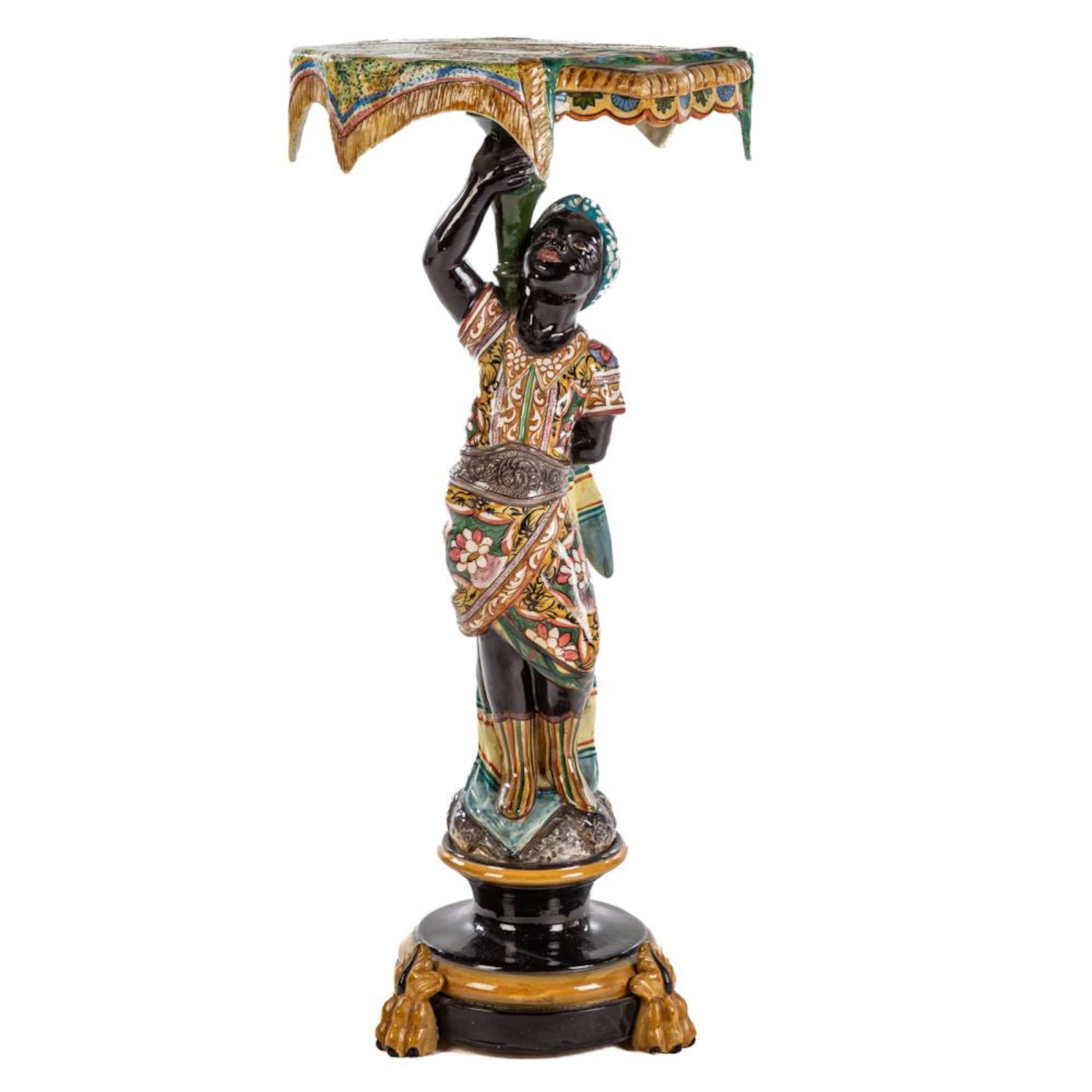 Italian Majolica Blackamoor Lamp Table