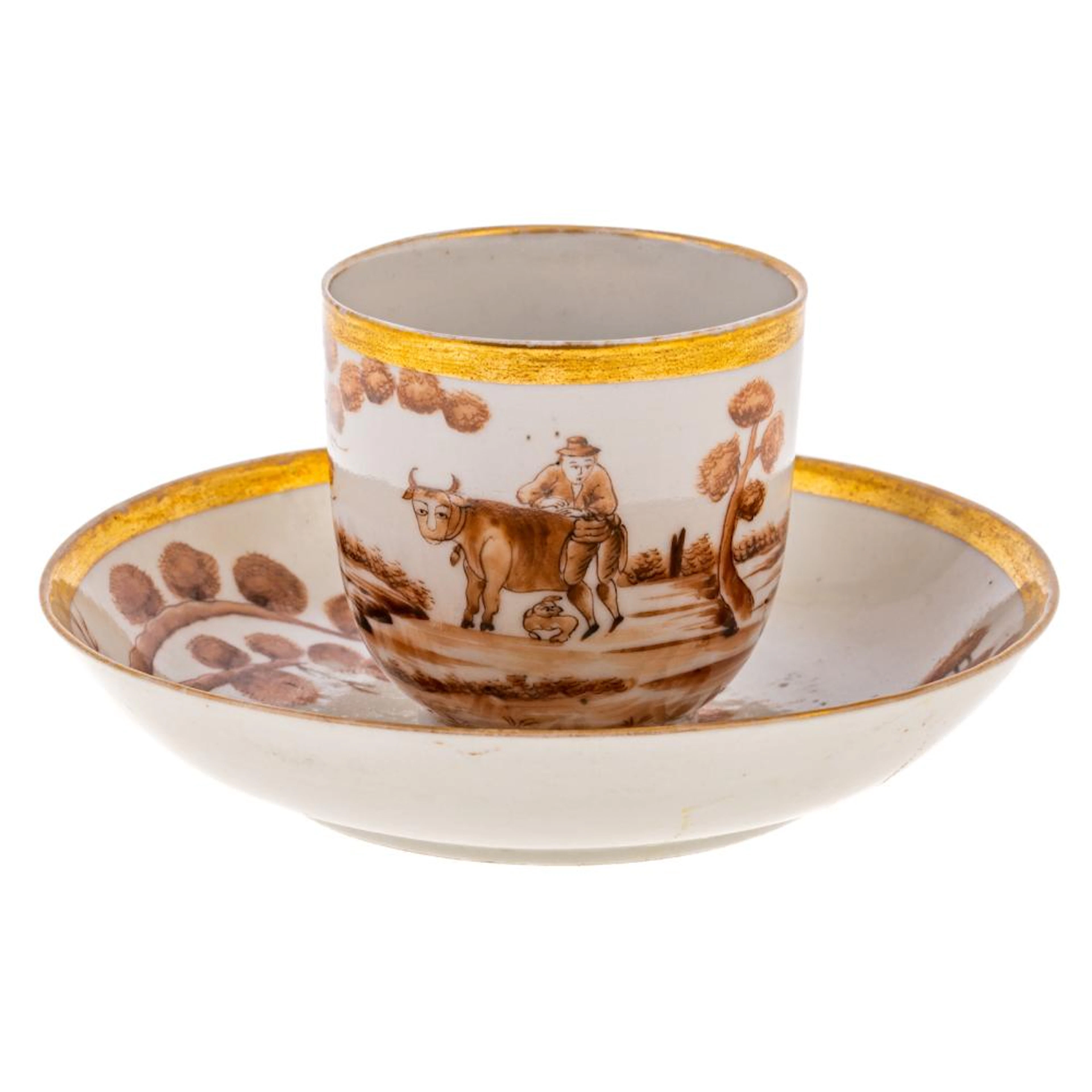 Chinese Export Morris Family Quaker Cow Cup/Saucer