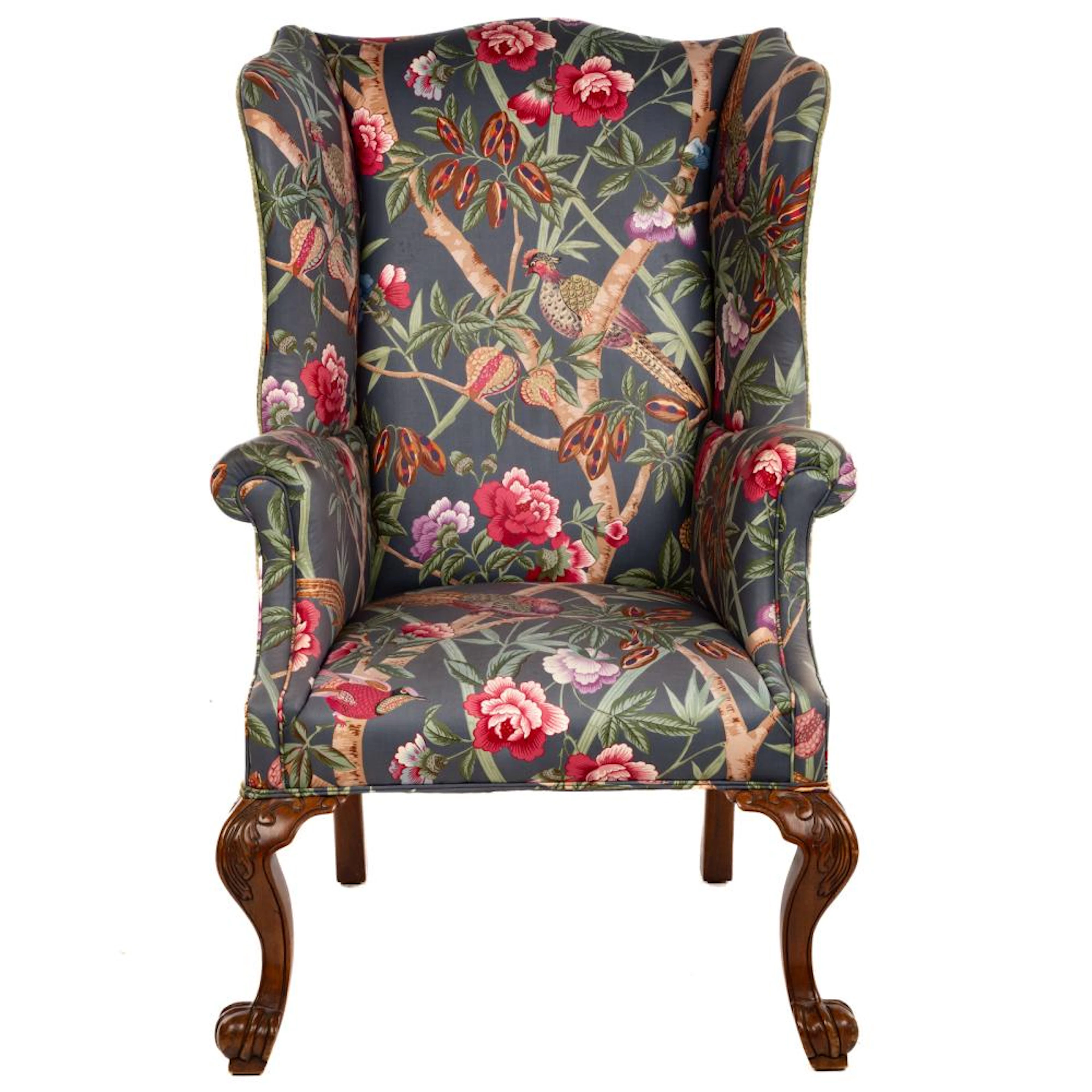 Chippendale Style Upholstered Wing Chair