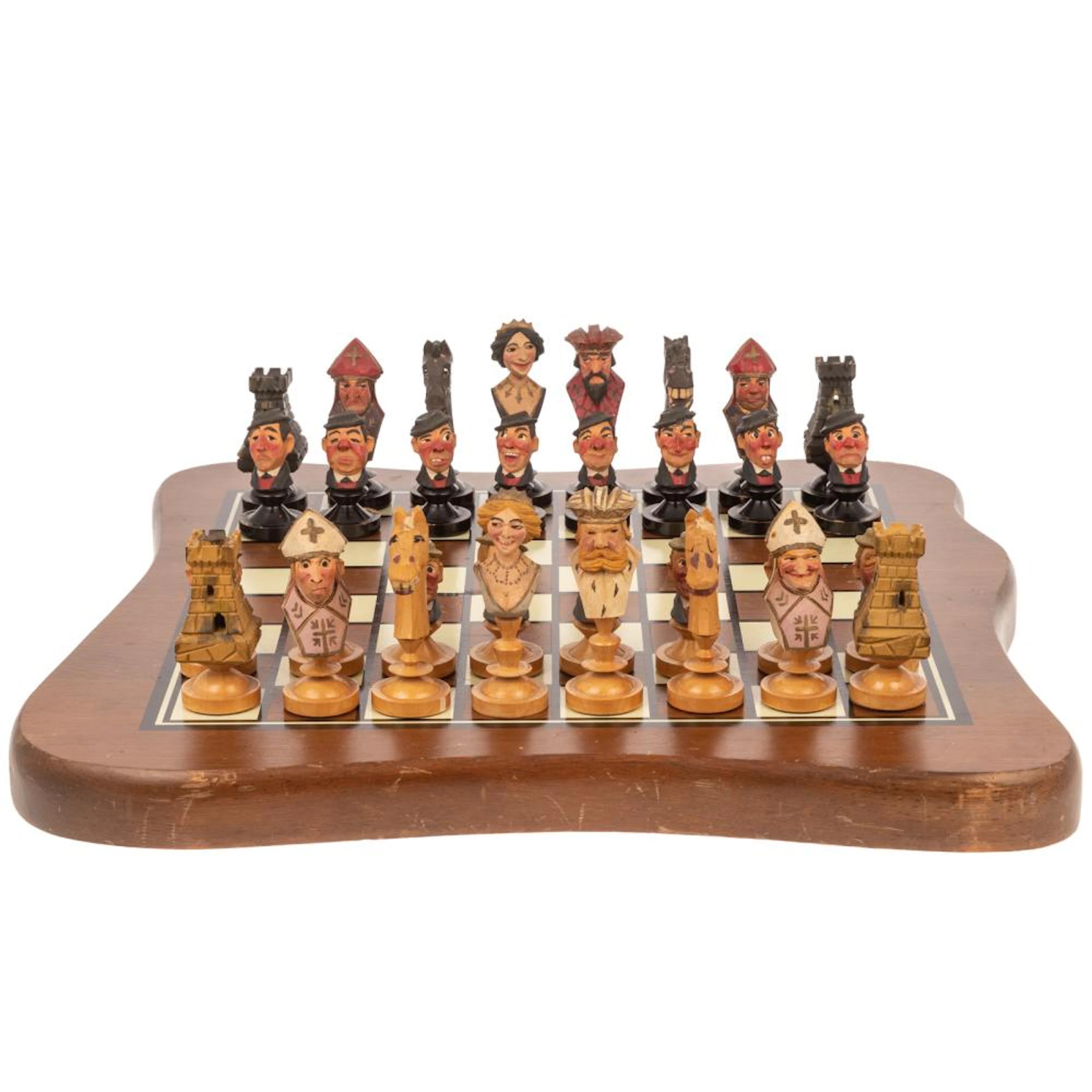 Continental Carved Folk Art Chess Set