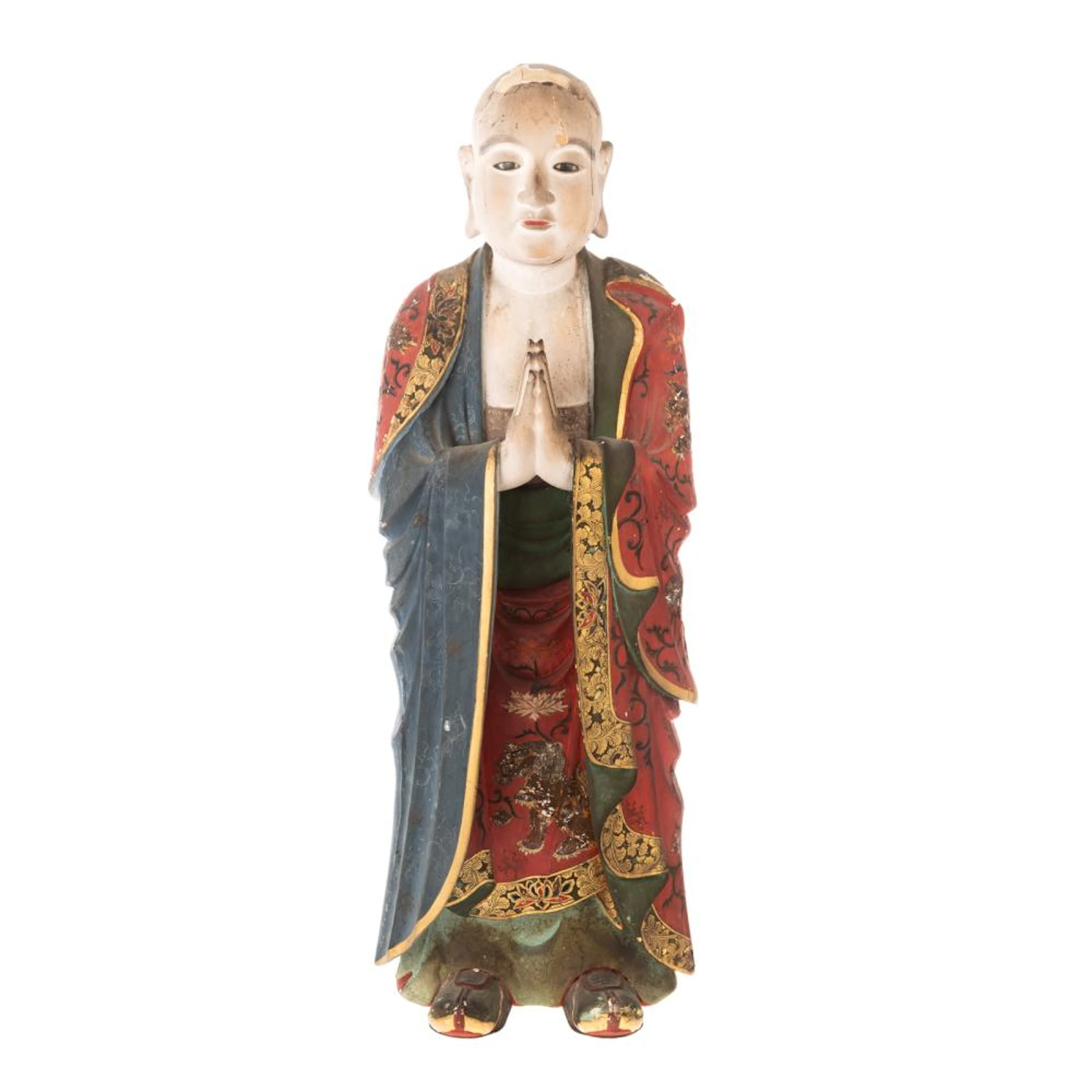 Japanese Carved & Polychromed Wood Daoist Monk