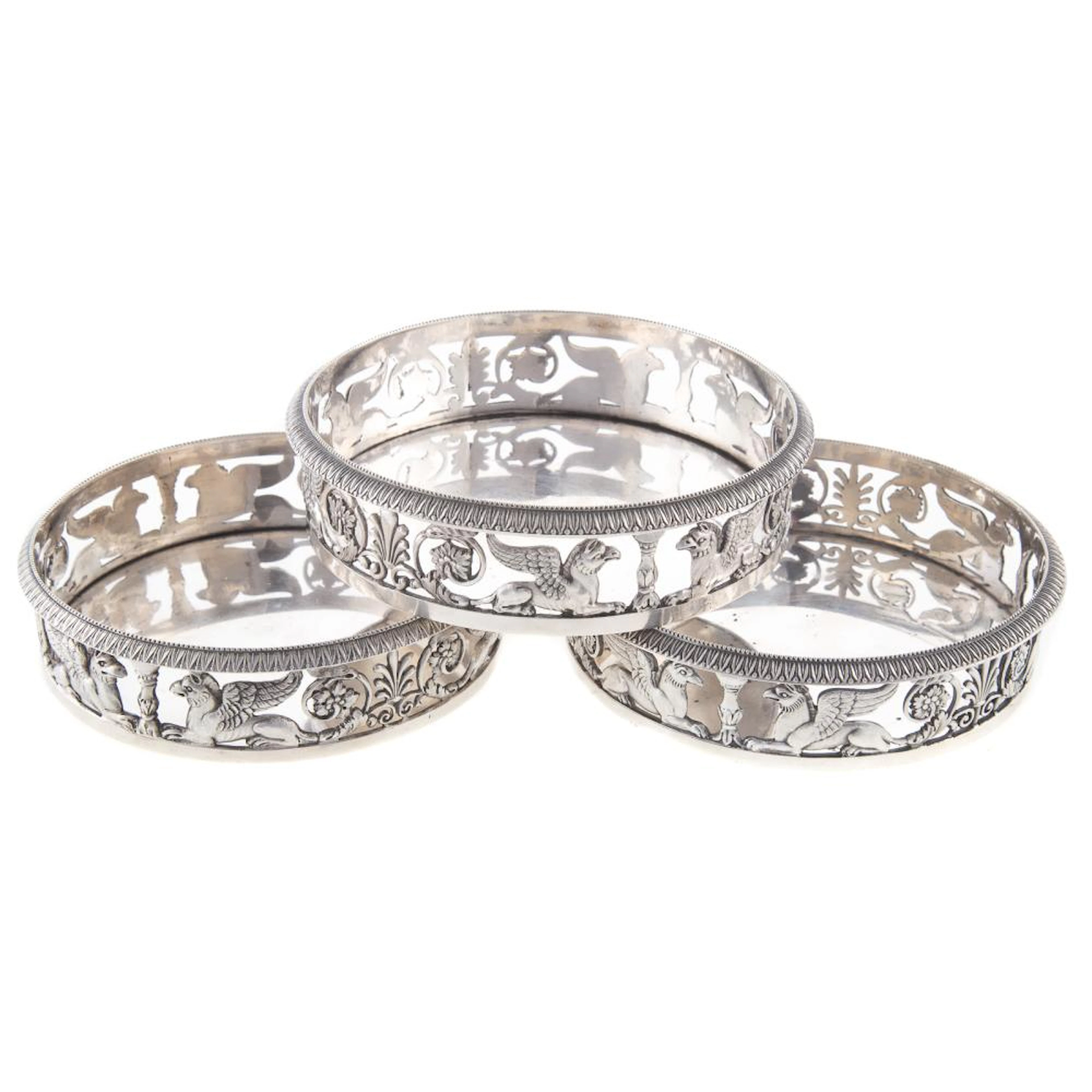 Three Silver Wine Coasters: de Beauharnais Family