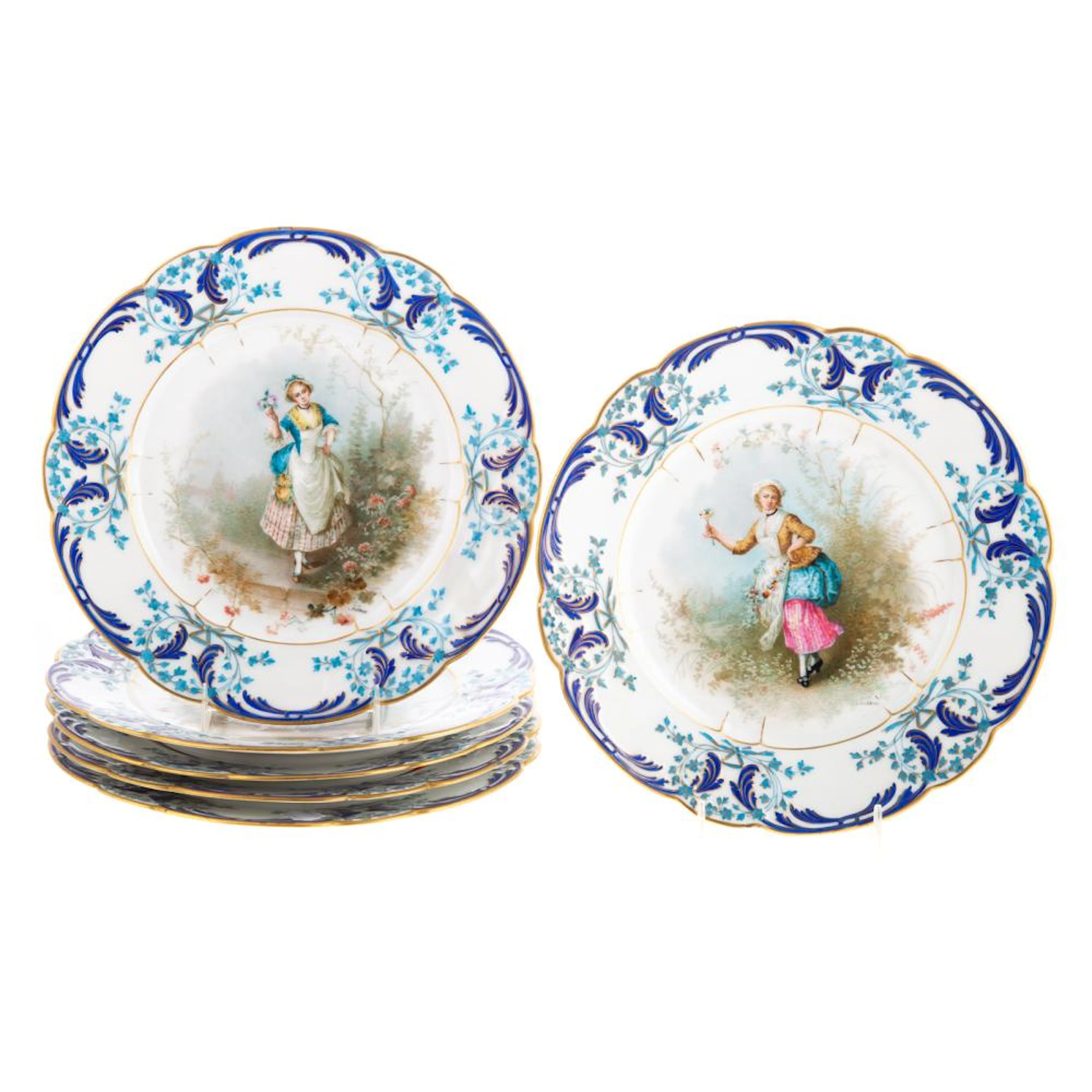 Set of Six Sevres Painted Porcelain Cabinet Plates