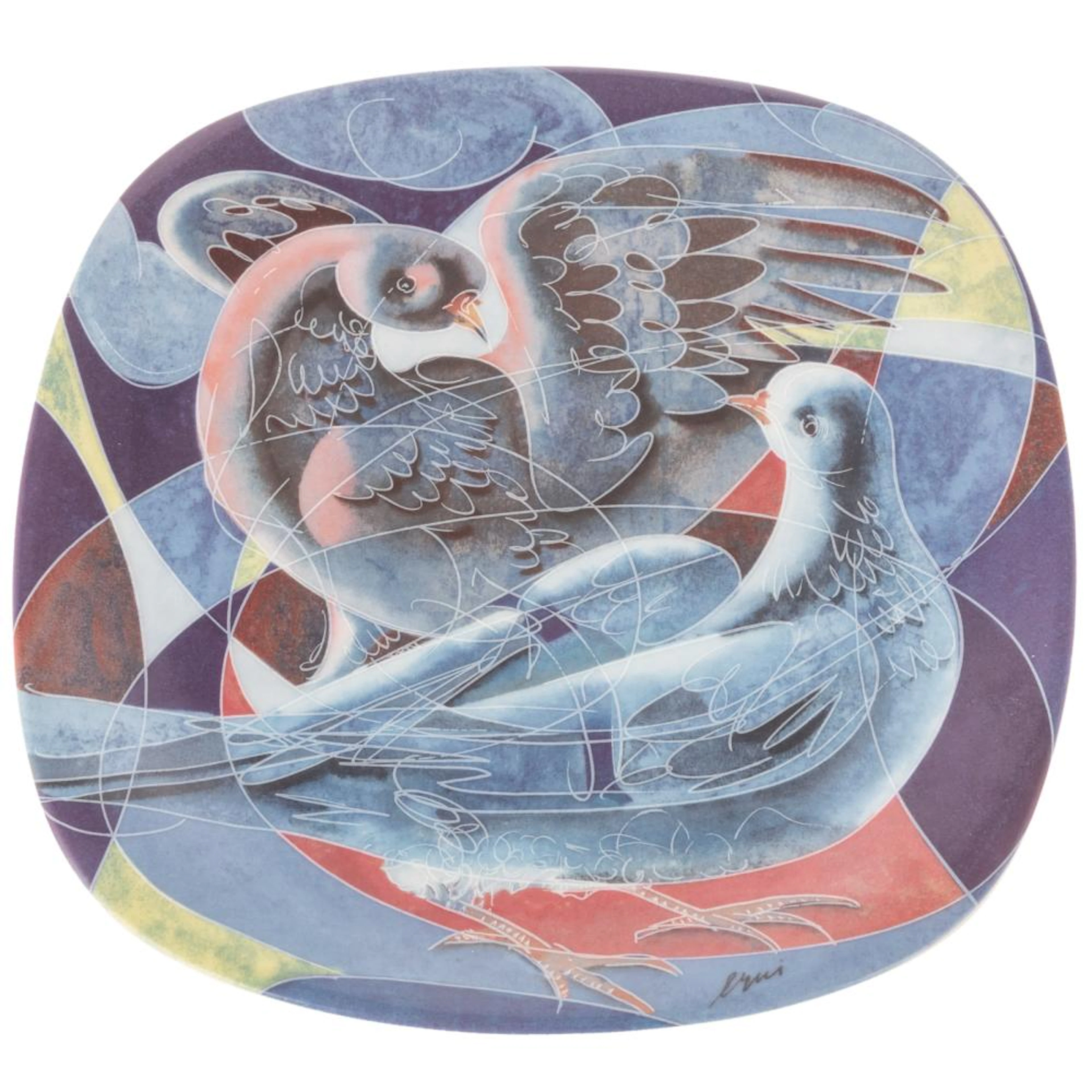 Hans Erni. "Friedenstauben," porcelai