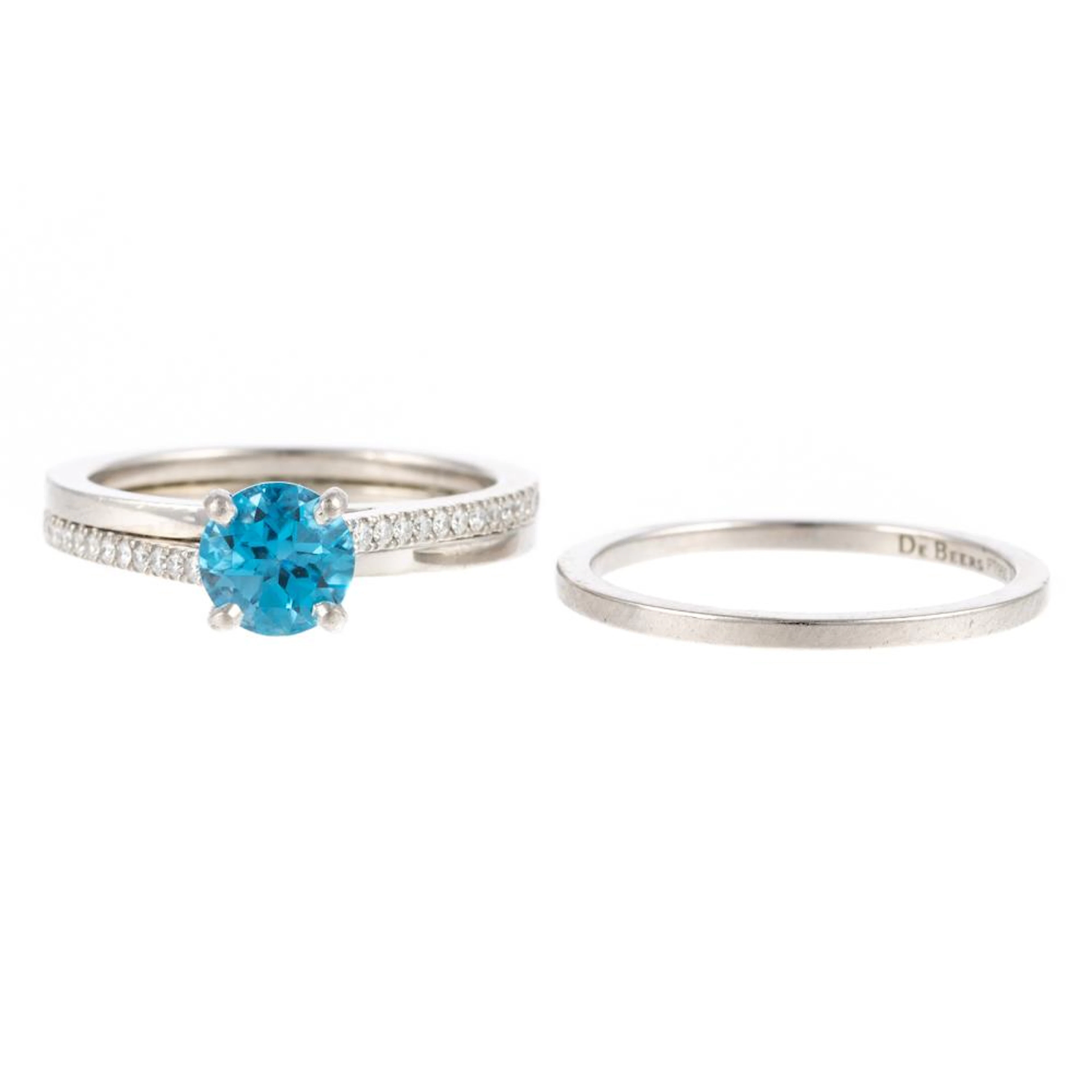 A De Beers Diamond & Blue Topaz Wedding Set