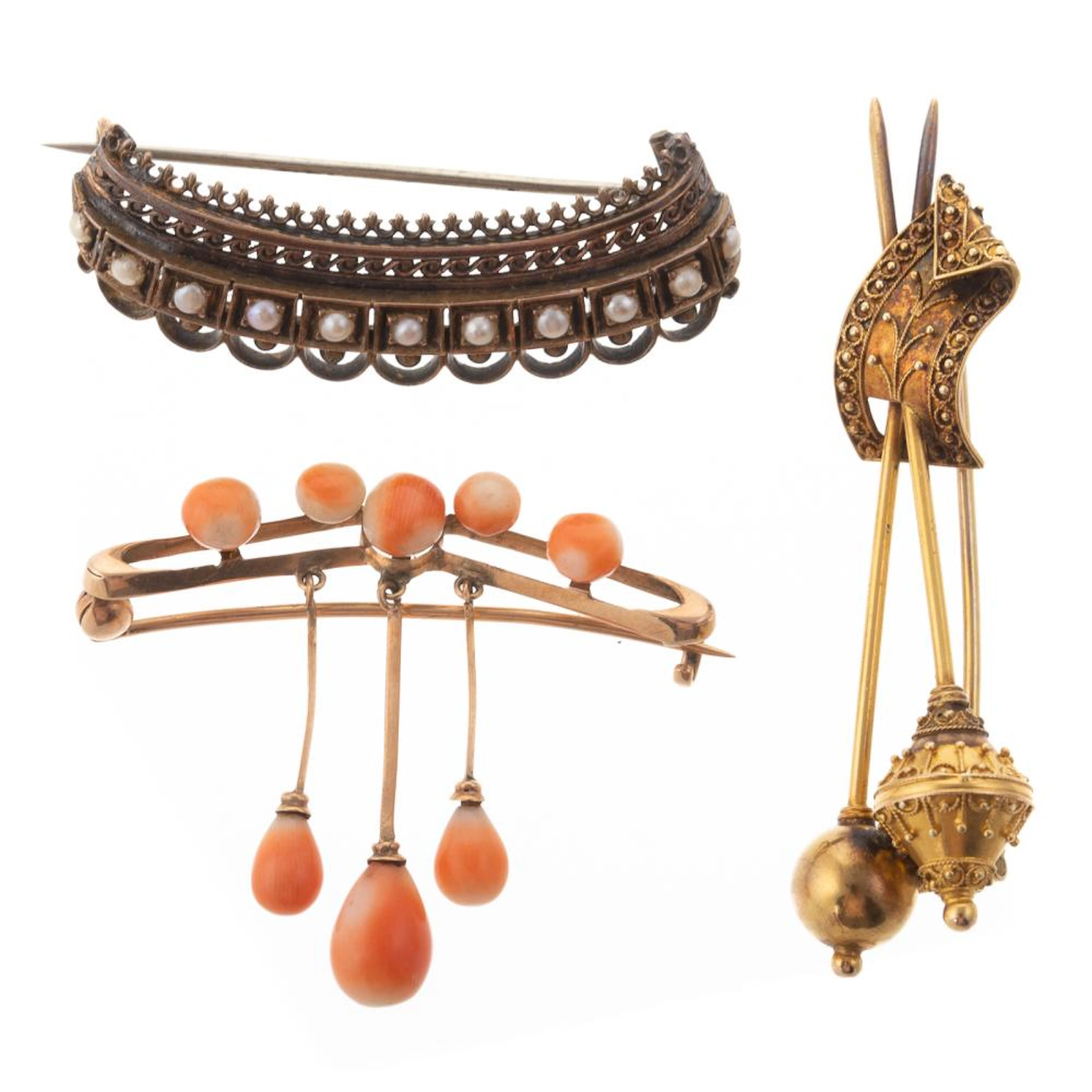 Three Antique Brooches in 14K Gold