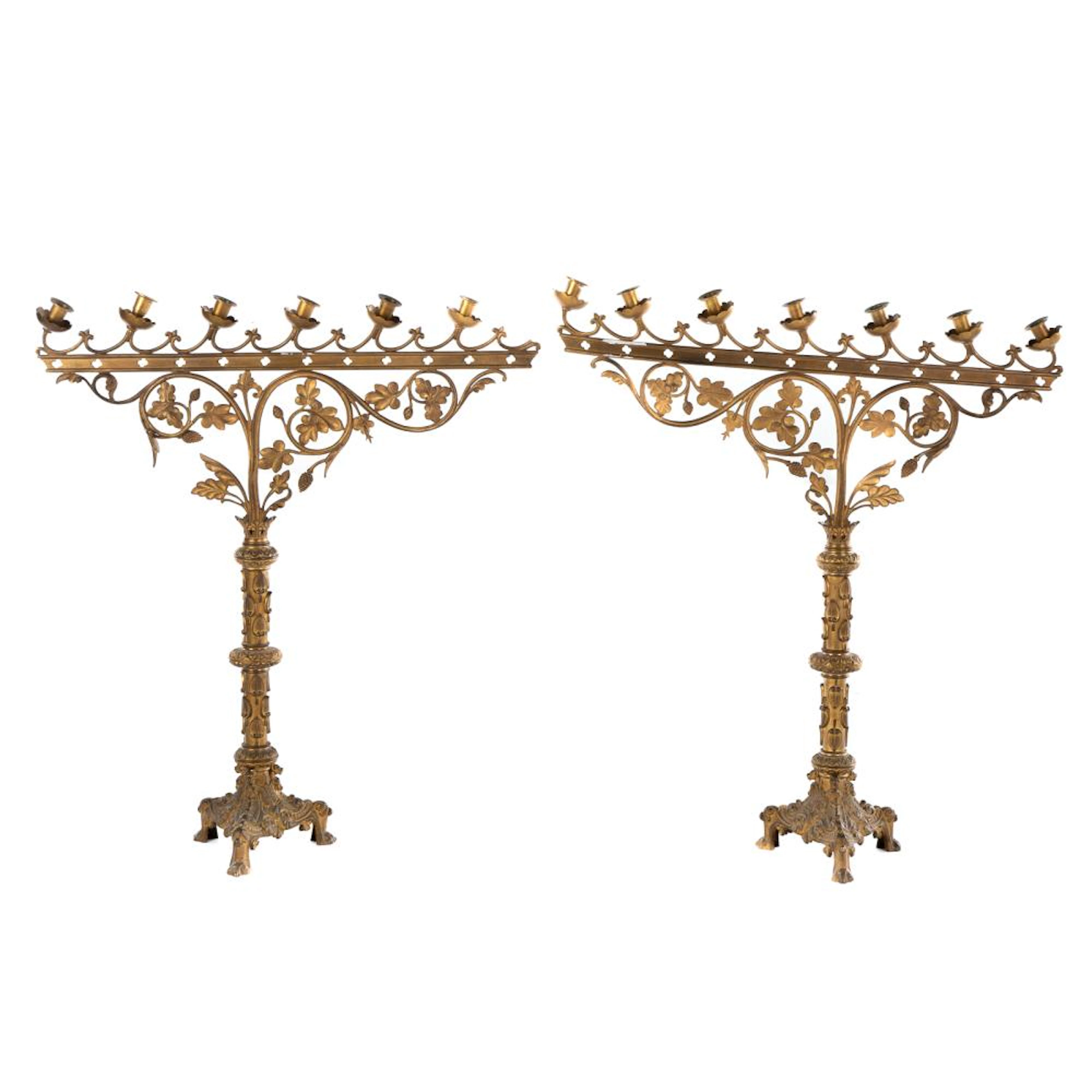 Pair of Gothic Style Bronze Candelabra