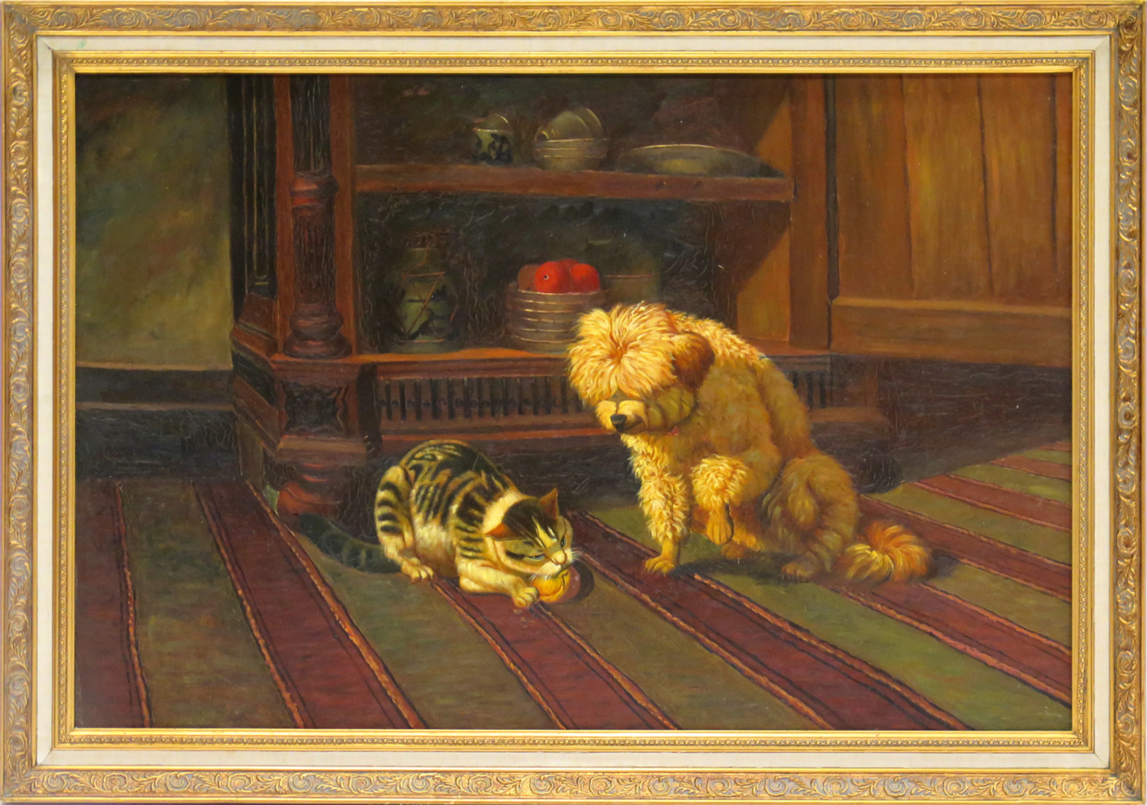 Ronner-Knip, Henriëtte, kopia efter, olja, hund och katt,