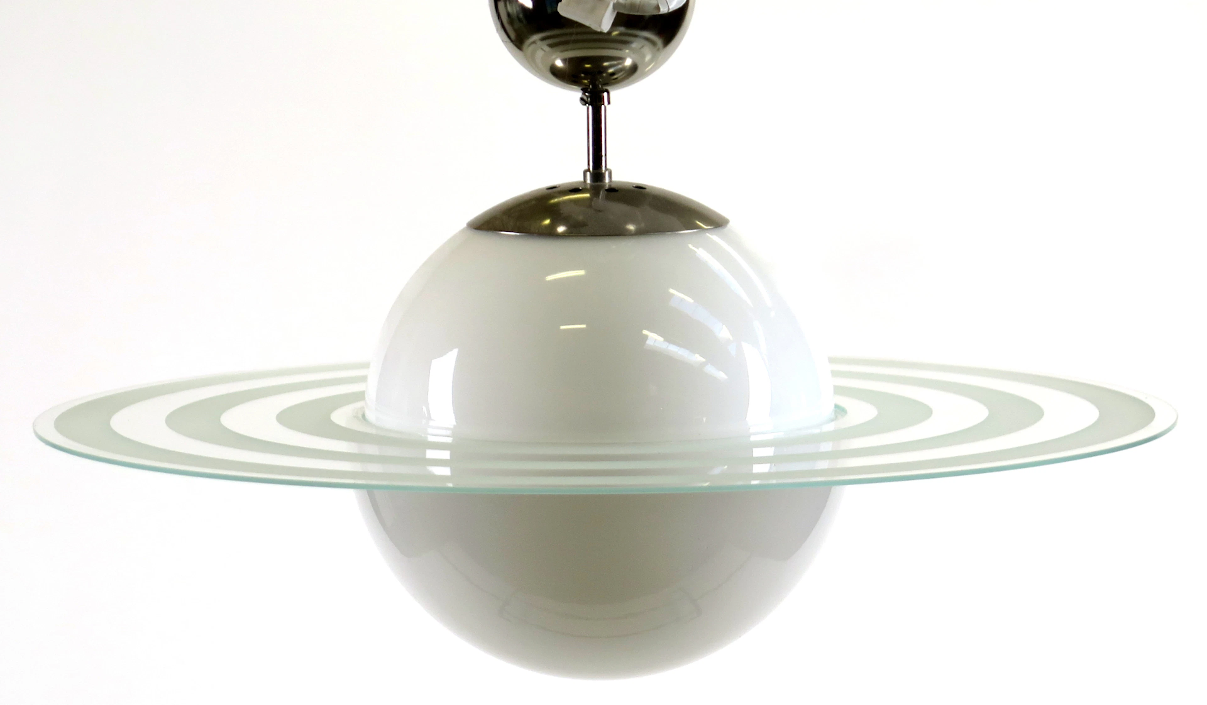 Okänd designer, taklampa, glas och krom, så kallad "Saturnuslampa"