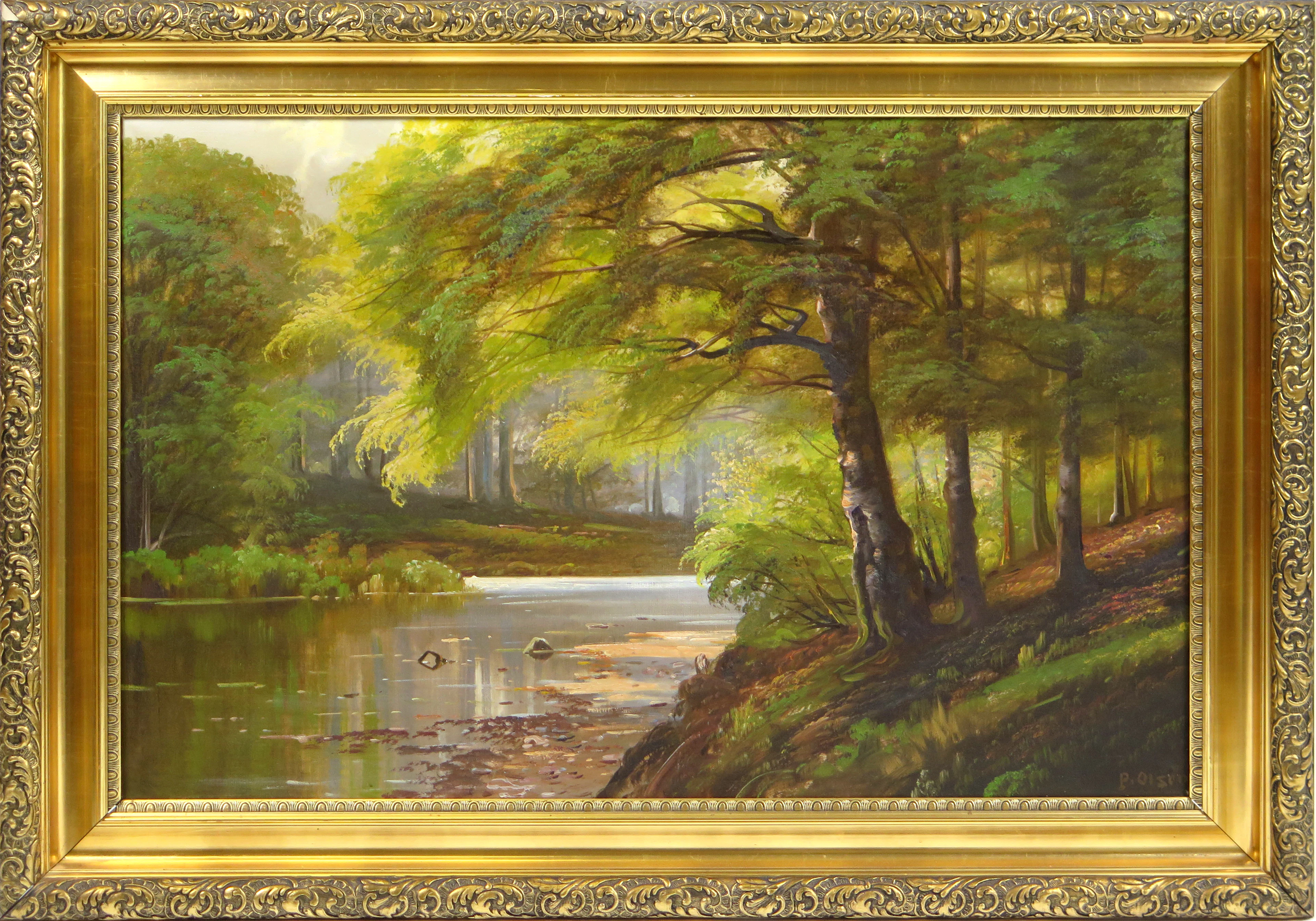 Mönsted, Peder, kopia efter, olja, skogsbäck, signerad P Olsen, 65 x 100 cm