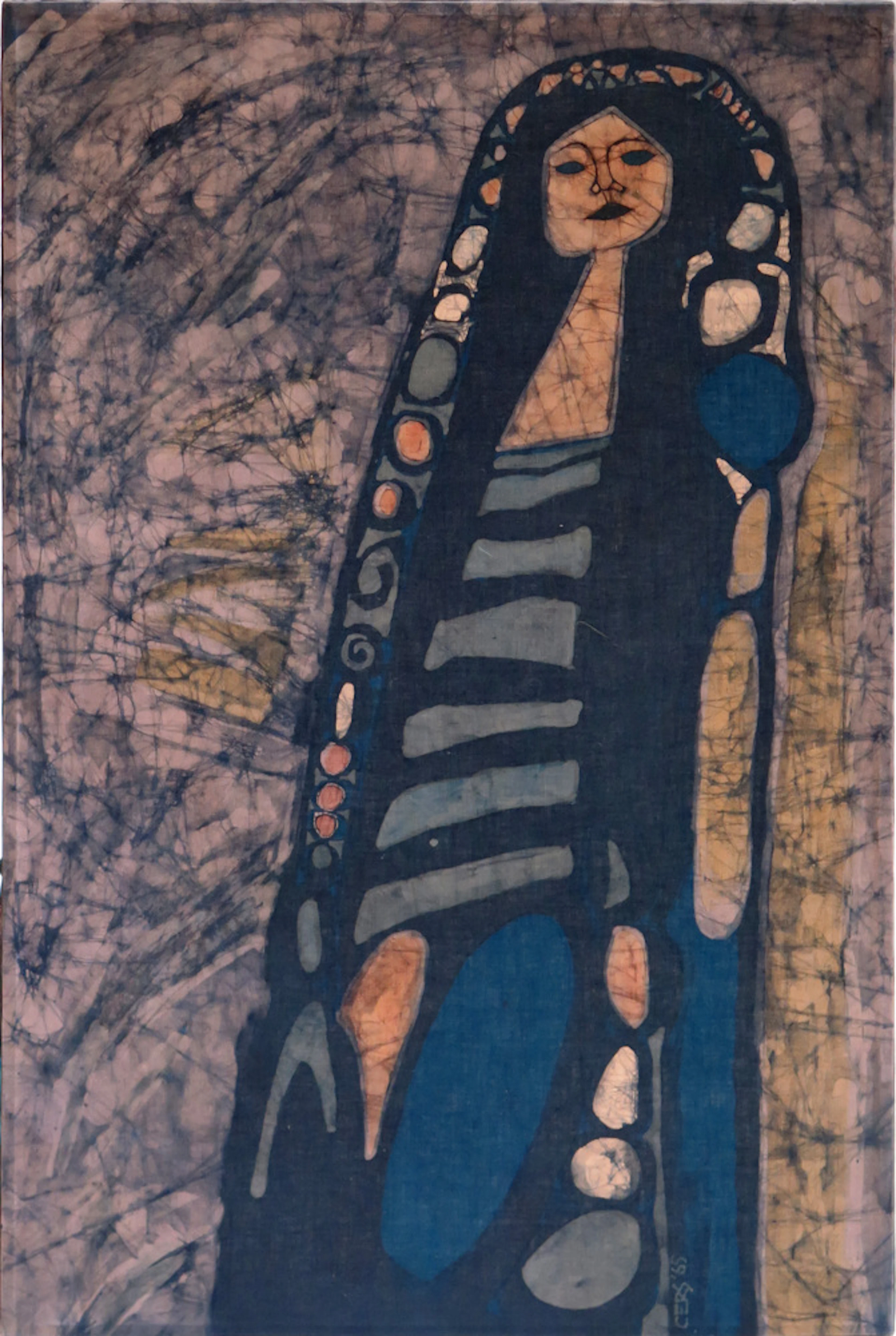 Cers-Winberg. Edna, batiktryck, stående dam,