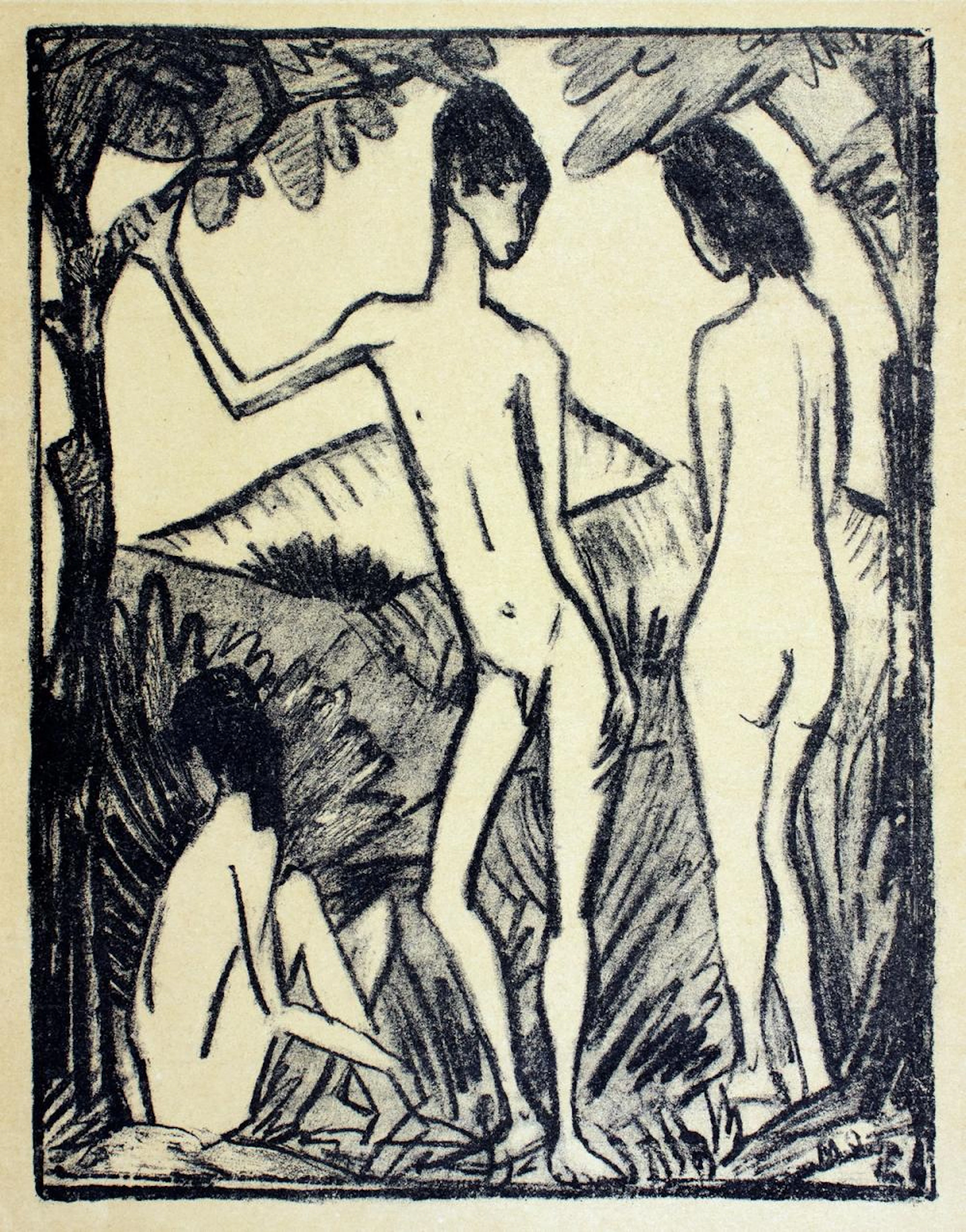 Otto Mueller. Stehender Knabe und zwei Mädchen.