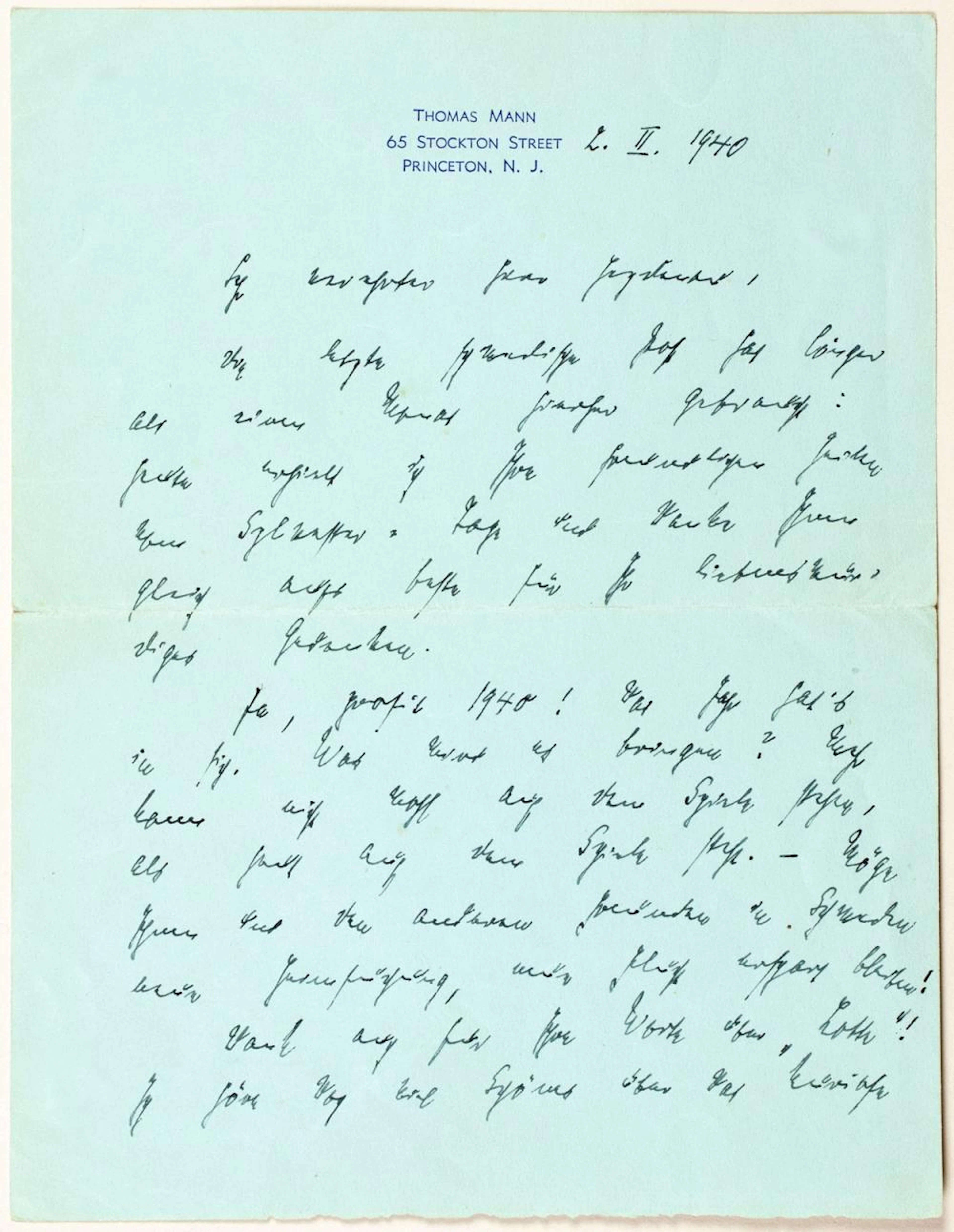 Thomas Mann. Eigenhändiger Brief mit Unterschrift.