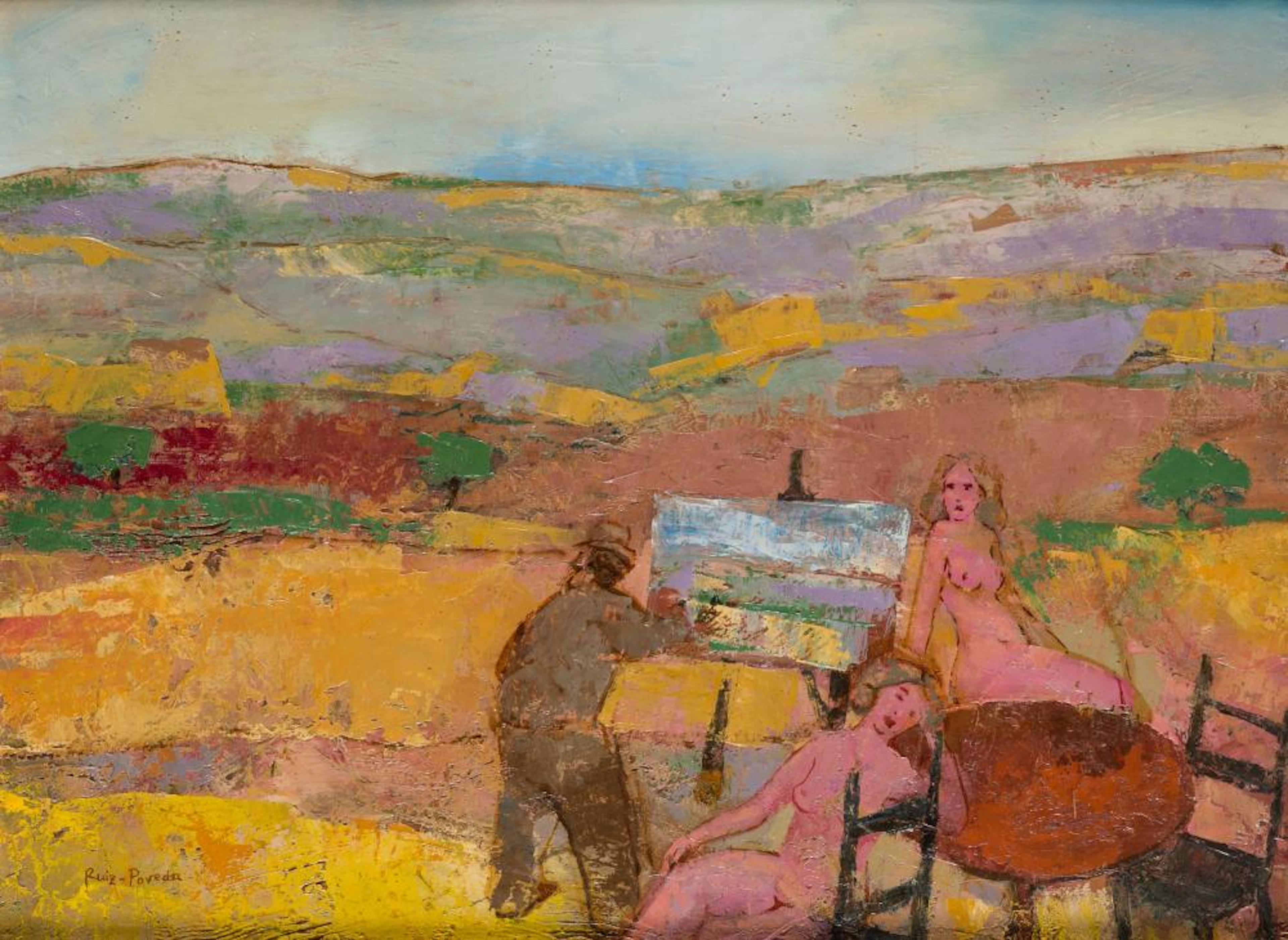 MIGUEL RUIZ-POVEDA Madrid (1958) "The painter with the models in landscape"