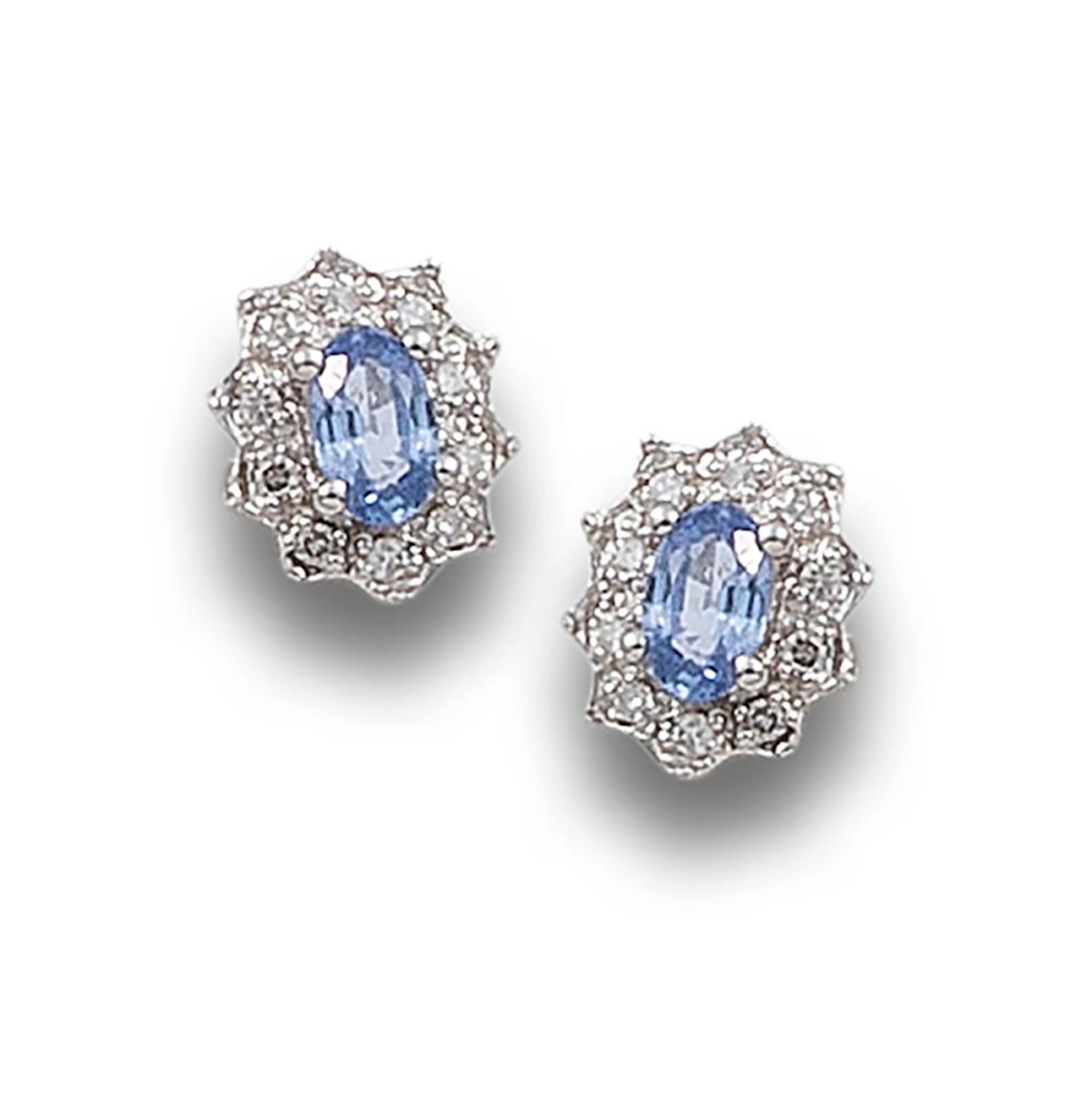 SAPPHIRE AND DIAMONDS ROSETTE EARRINGS, IN WHITE GOLD