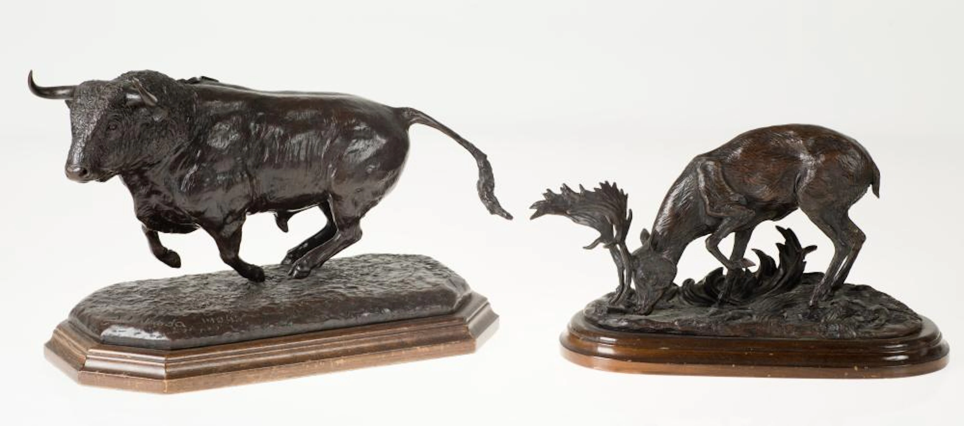 SPANISH SCHOOL (20th century) "Bull" and "Fallow deer grazing"