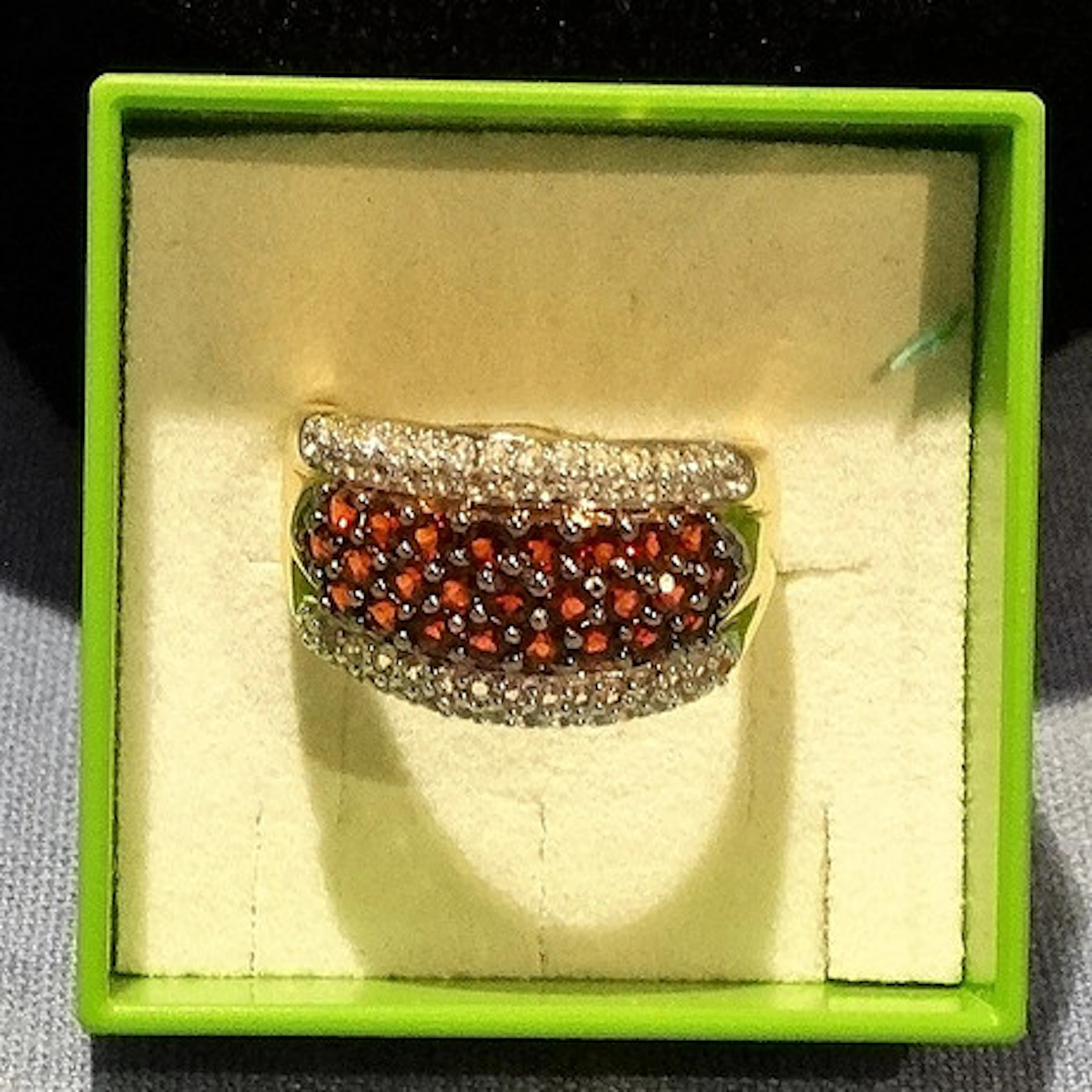 RING SILVER 925 MED GRANAT OCH VIT TOPAS.