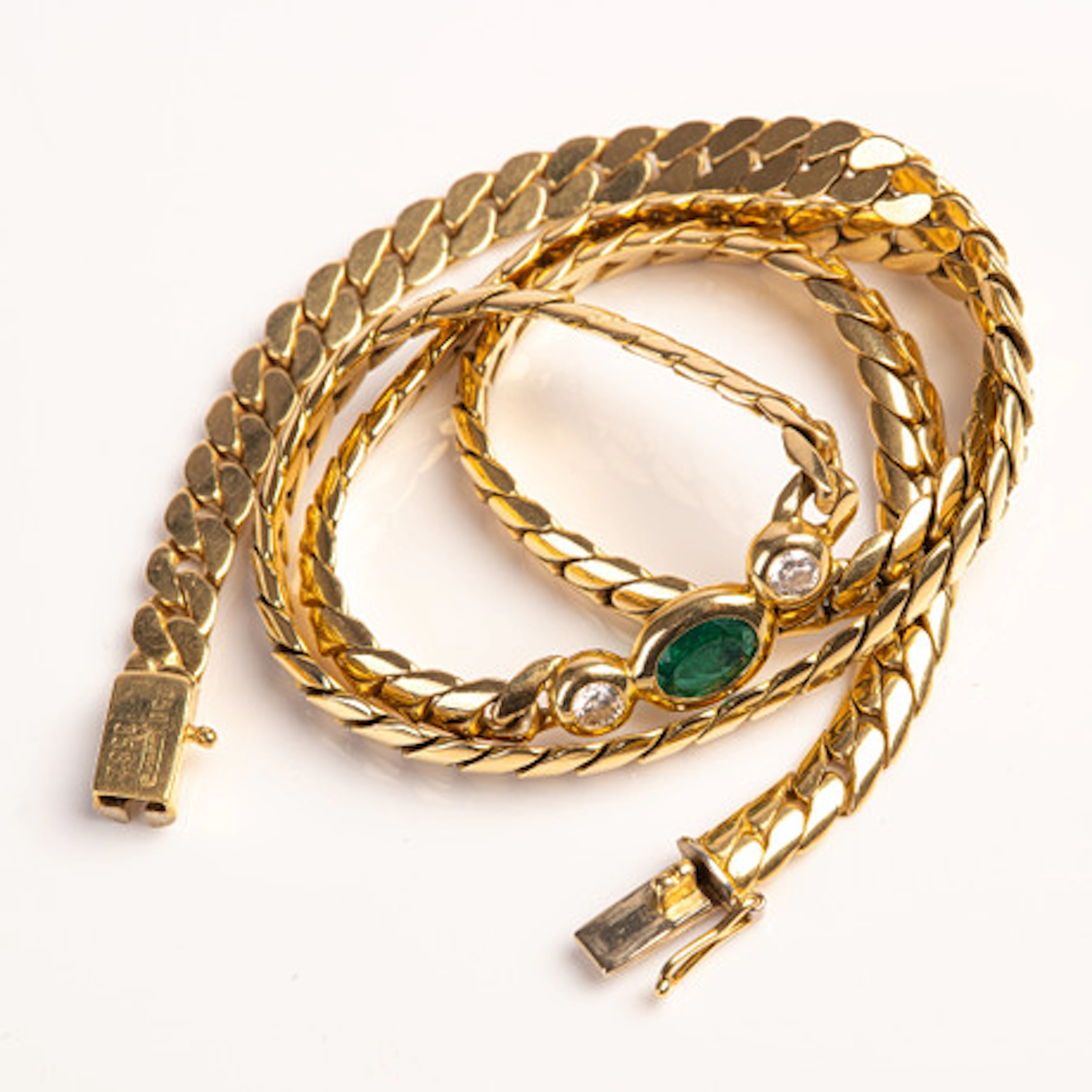 halsband, 750 gult guld, smaragd, diamante…
