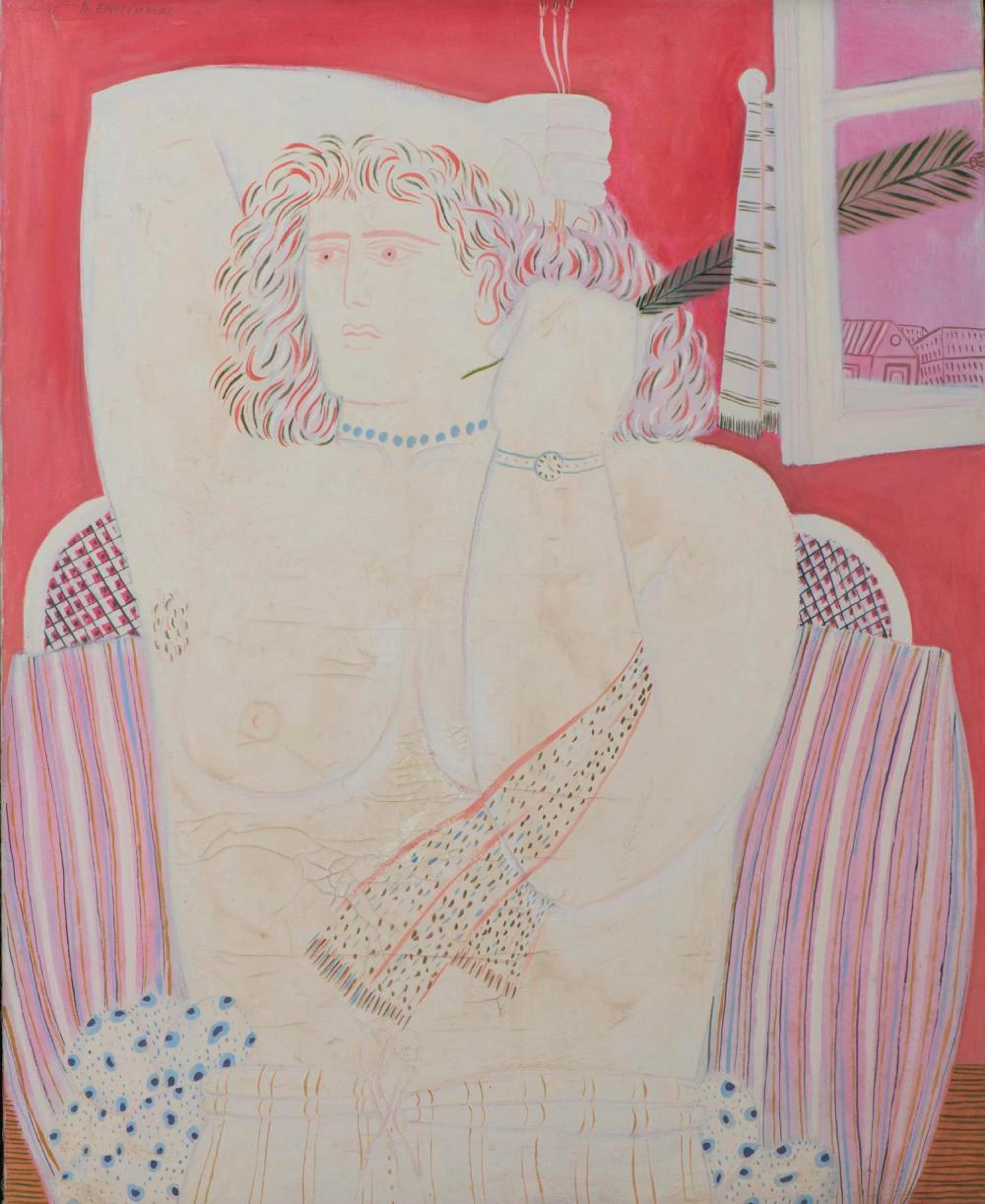 Alexandre FASSIANOS (1935-2022), 'Femme sur fond rouge', technique mixte
