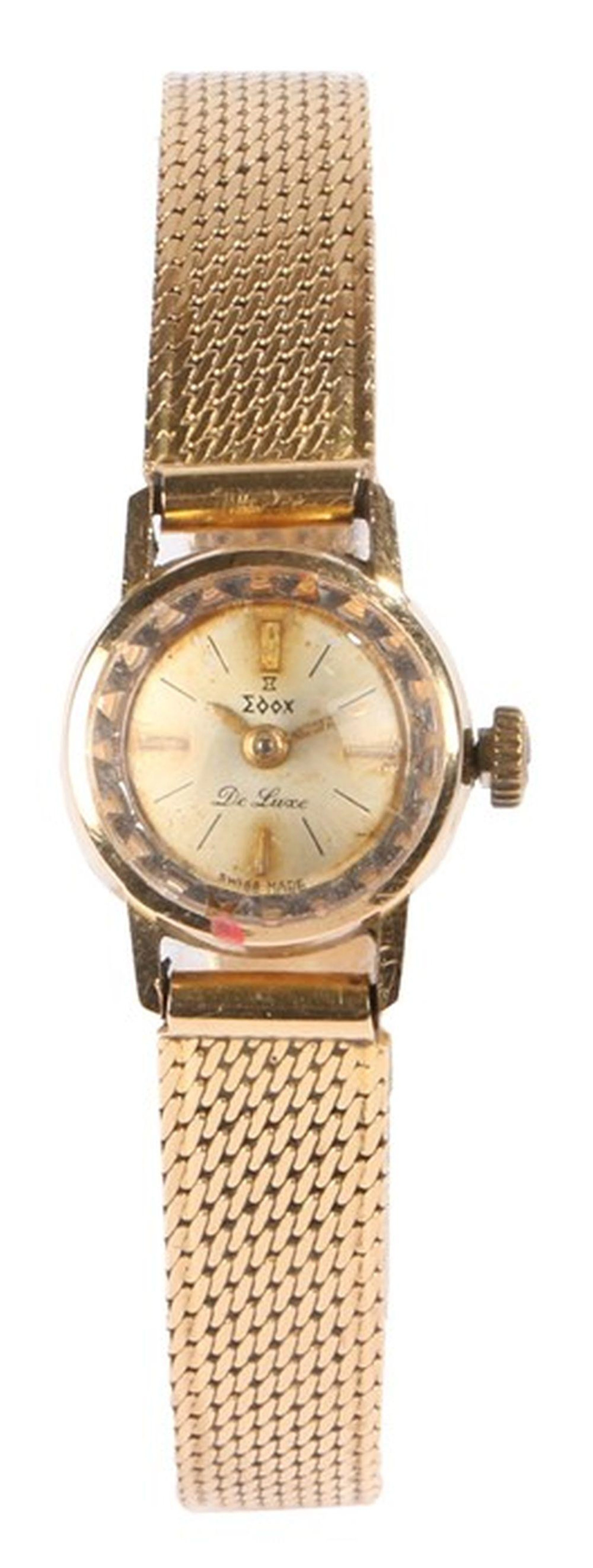 Edox Deluxe 18 carat gold ladies wristwatch, the dial with baton markers, m