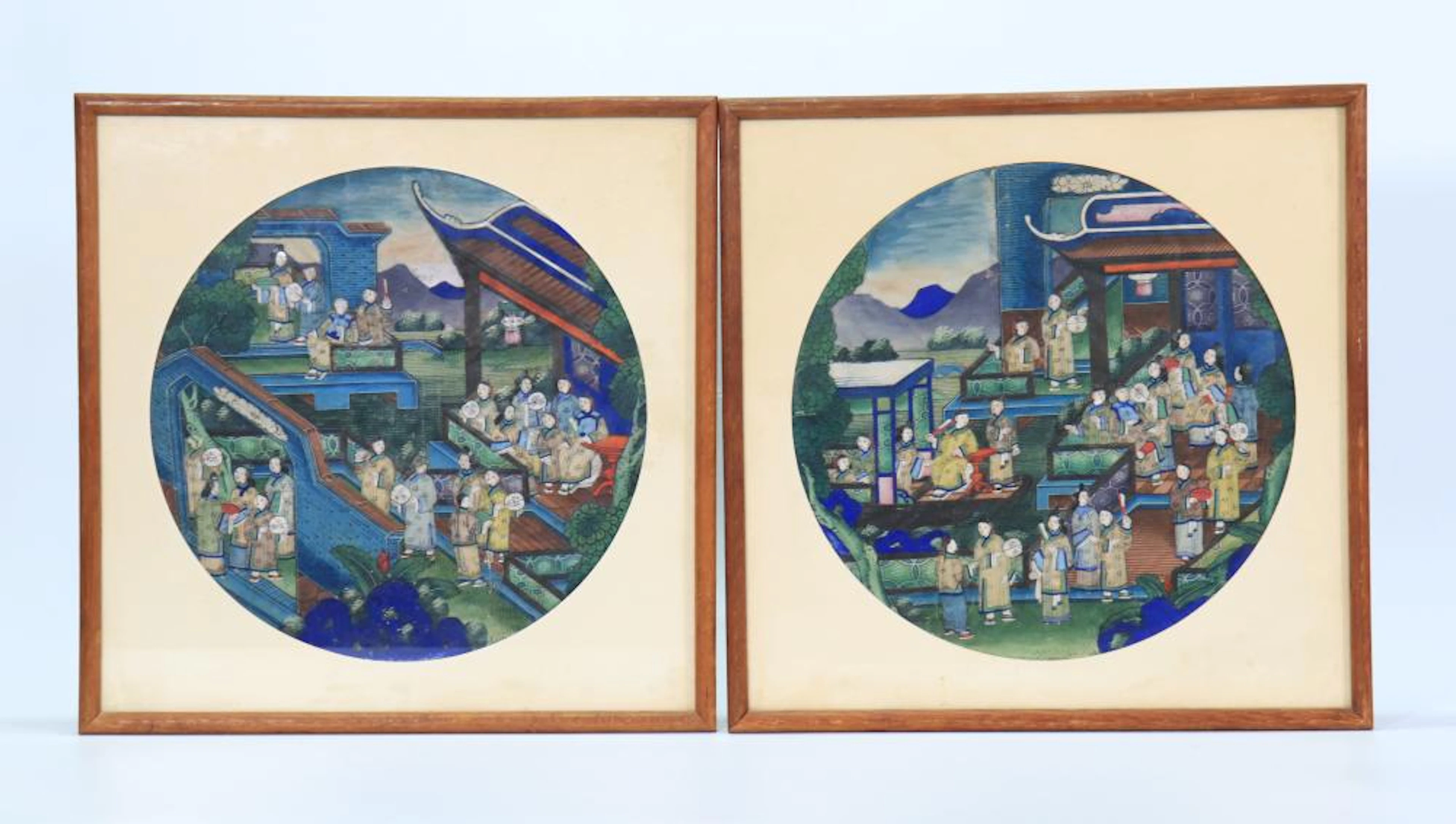 Rare Pr Chinese Mid-19th Century Moon Fan Centers