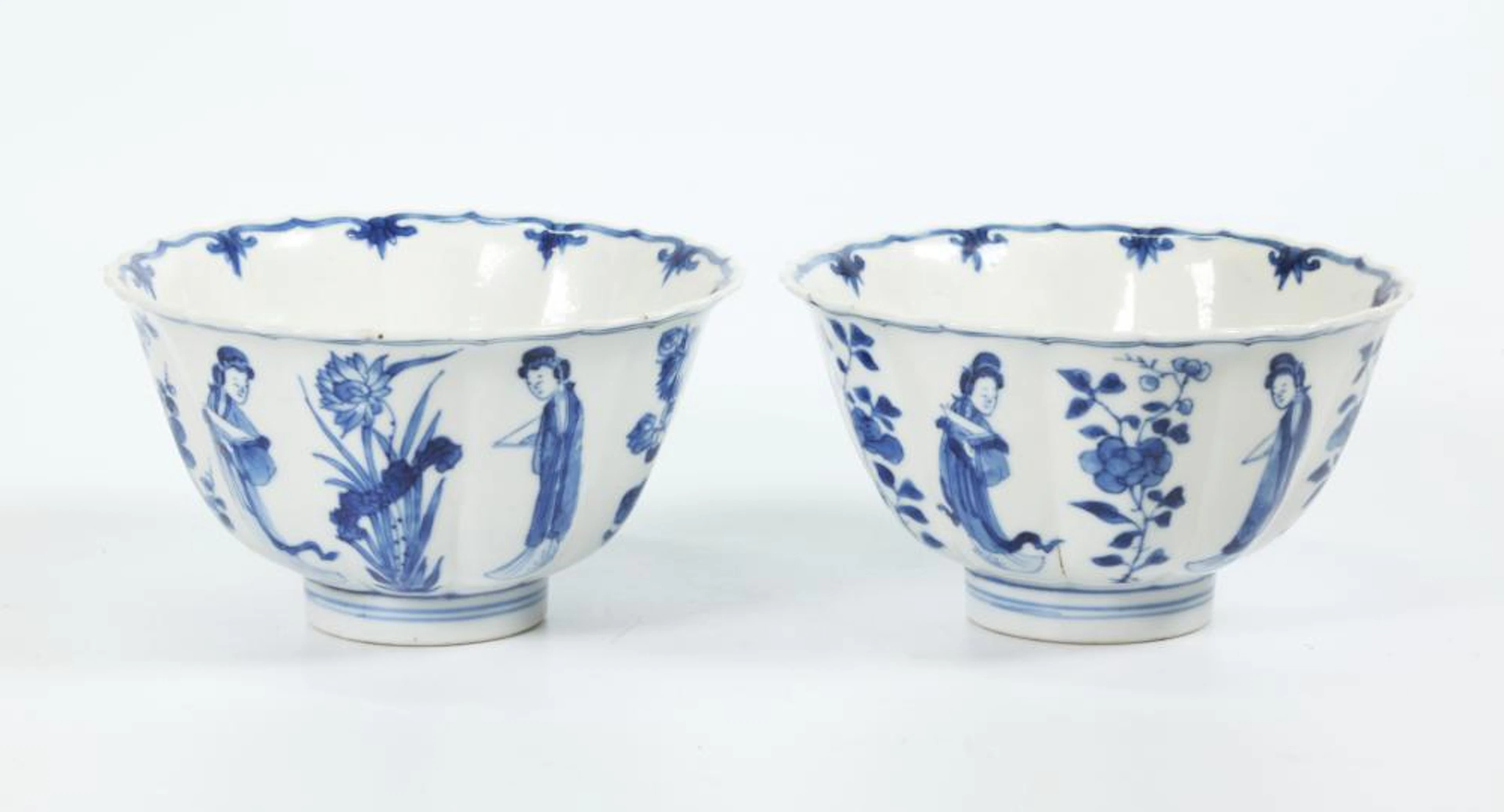 Pair Chinese Kangxi Blue White Porcelain Teabowls