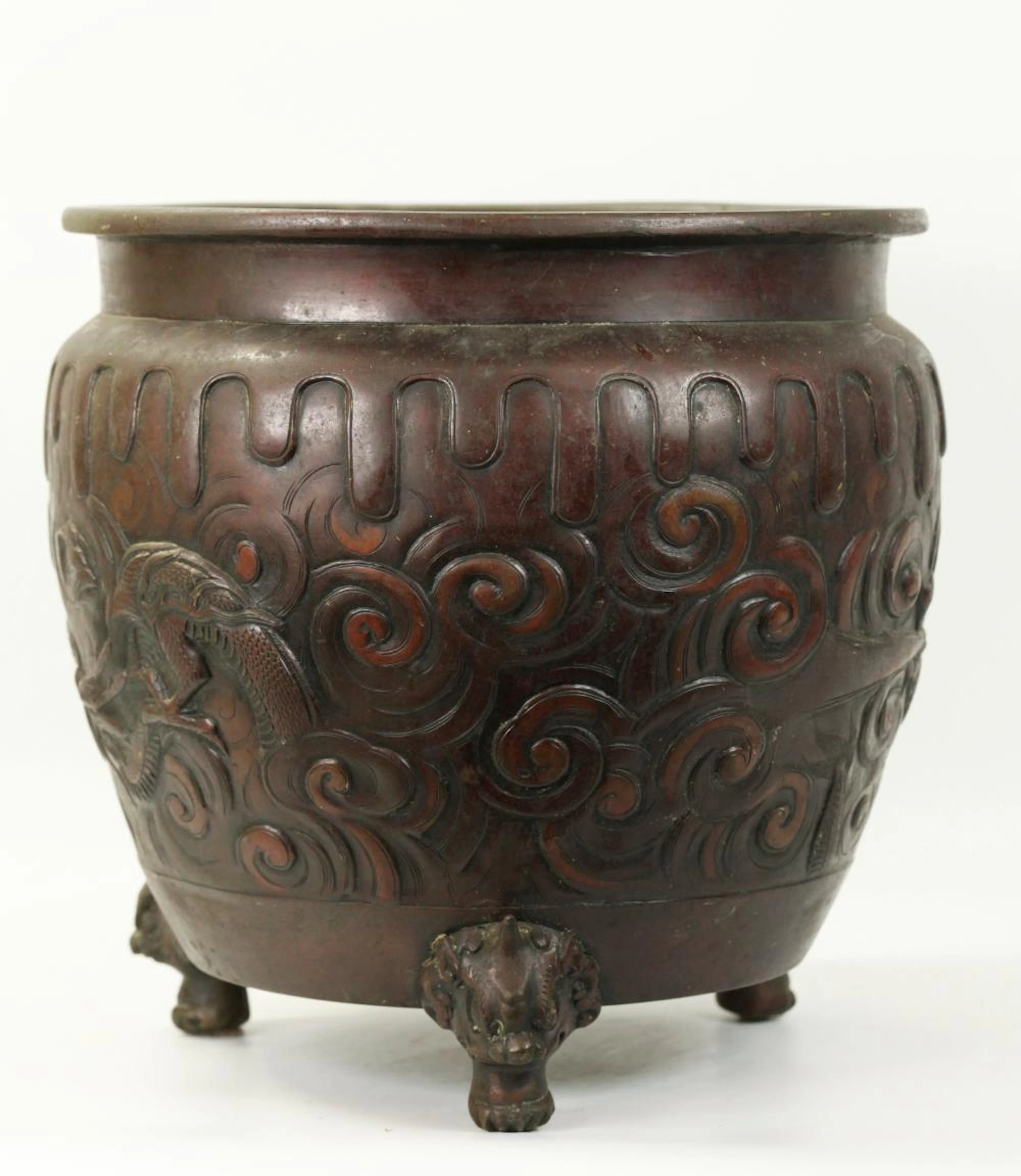 Japanese Bronze Burner Dragon Incised on 3 Feet
