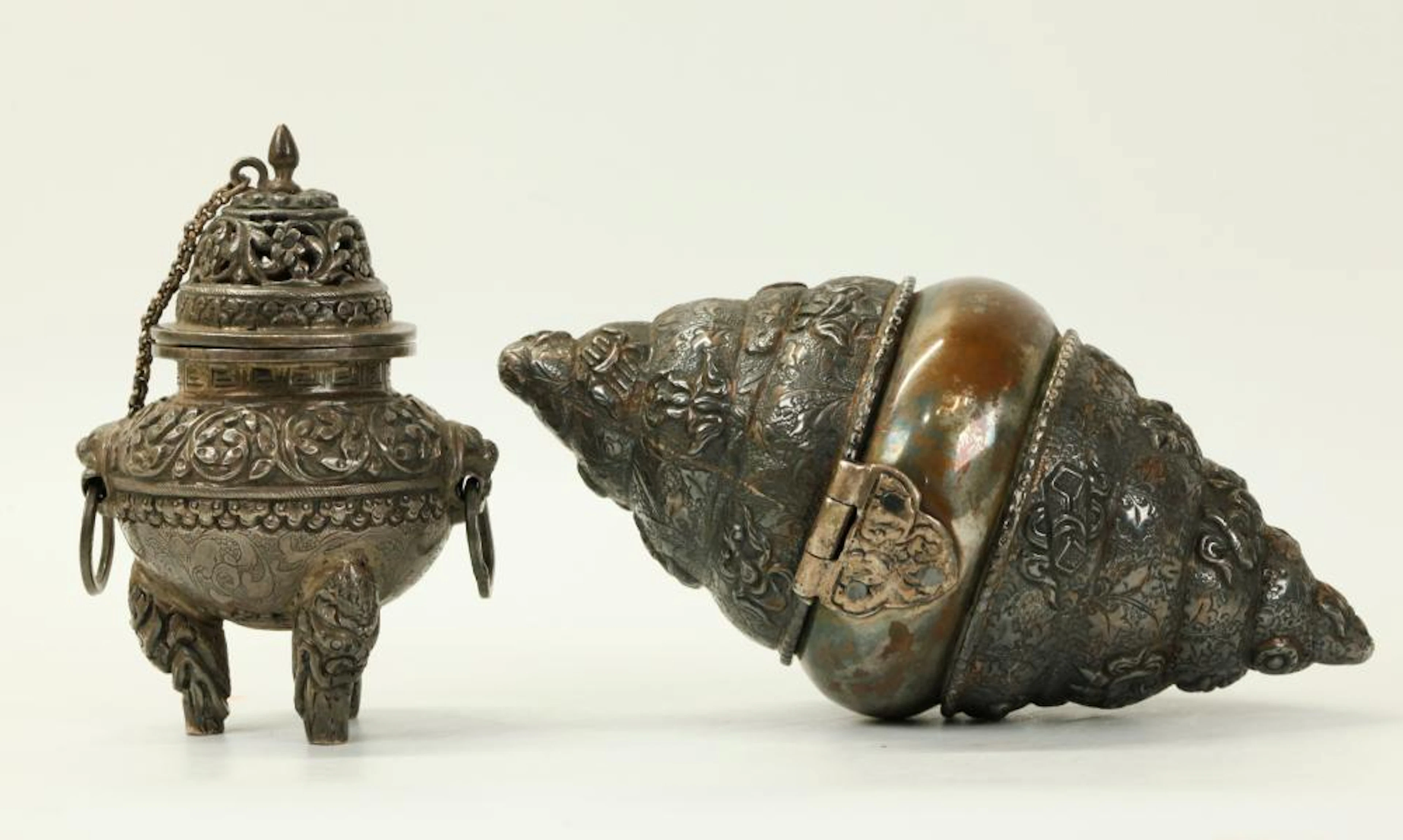 Chinese Silver & Copper Conch Shell, 800 Censer