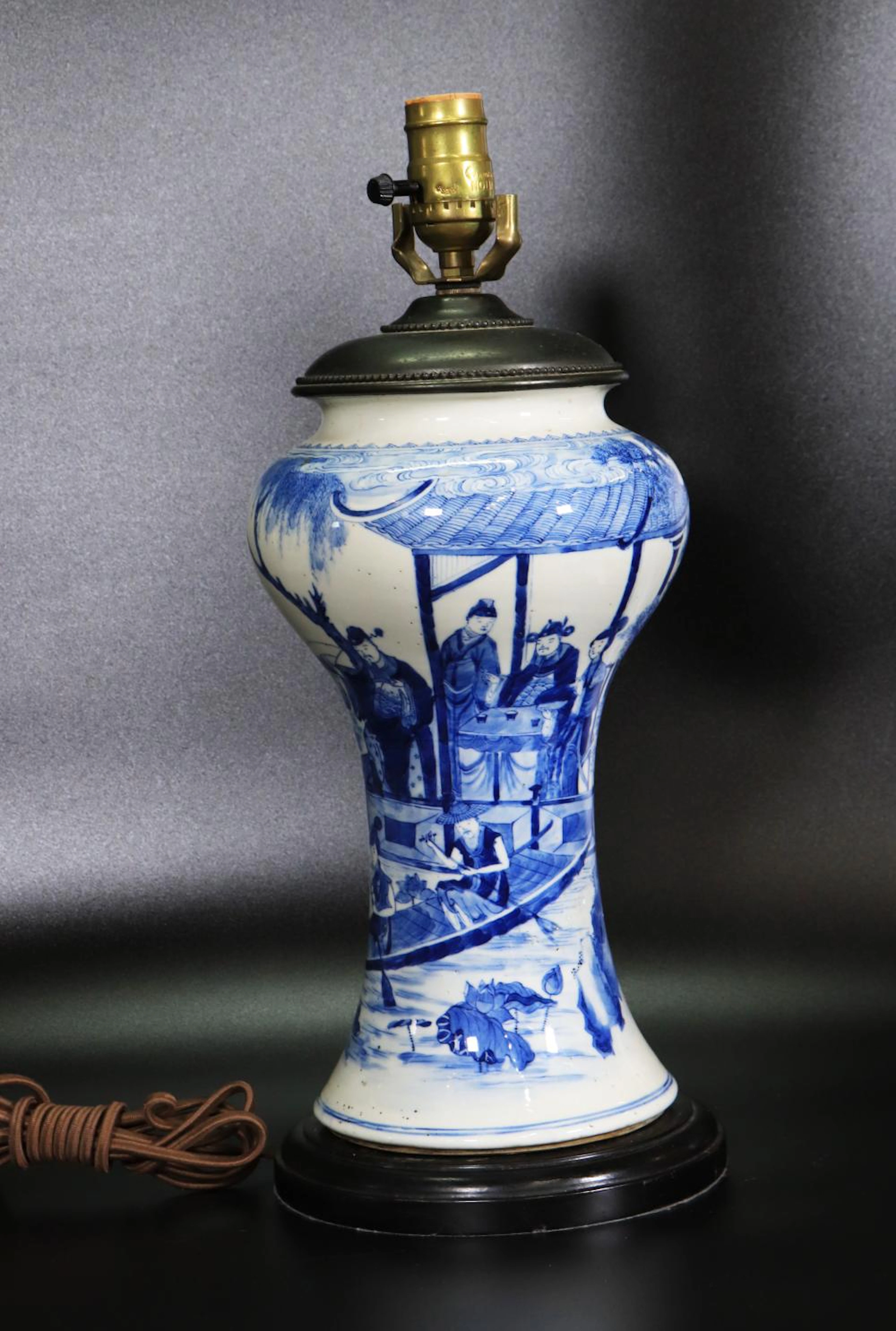 Chinese 19th C Blue & White Porcelain Scholar Vase