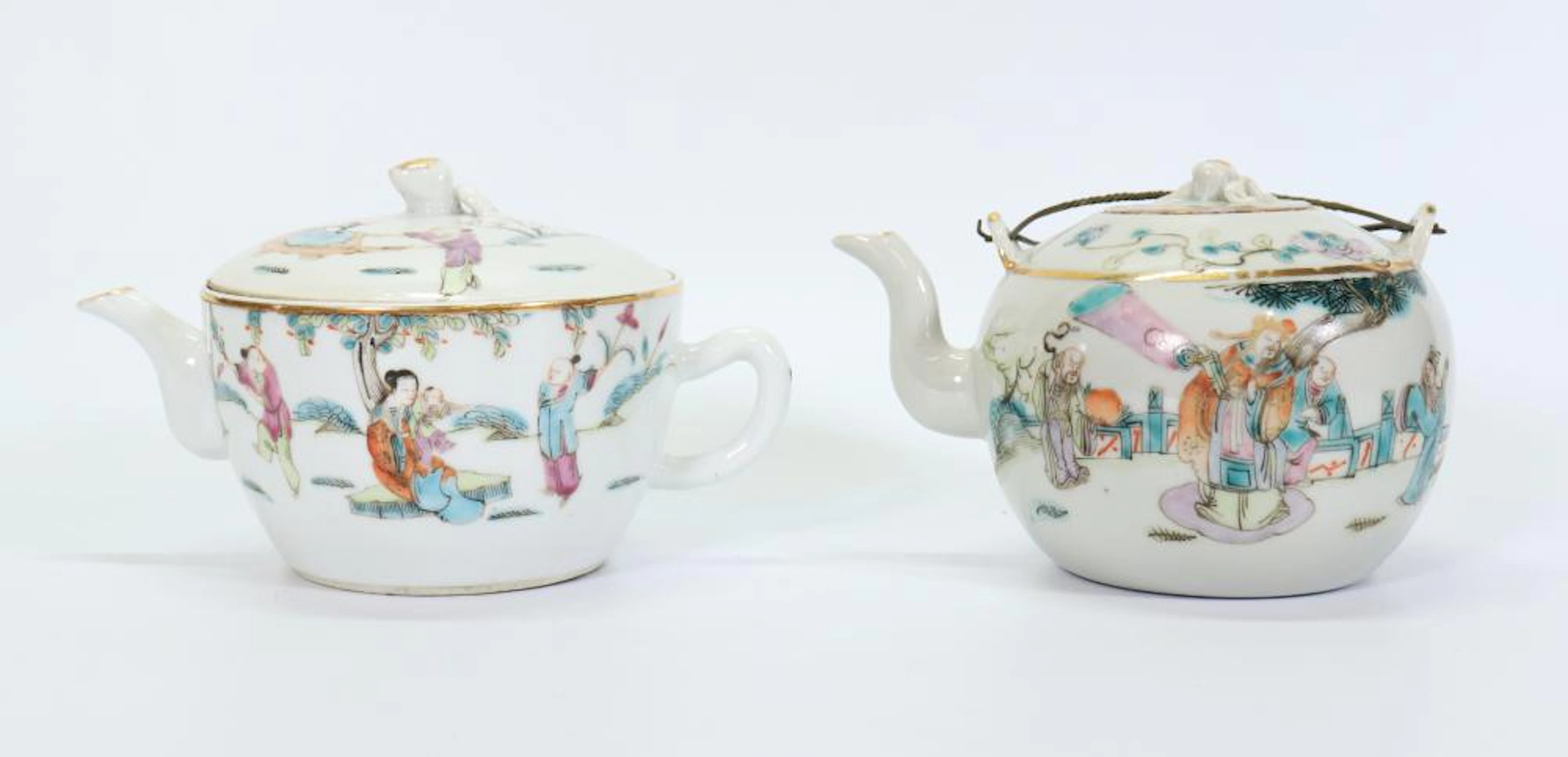 2 Chinese Qing Enameled Porcelain Teapots