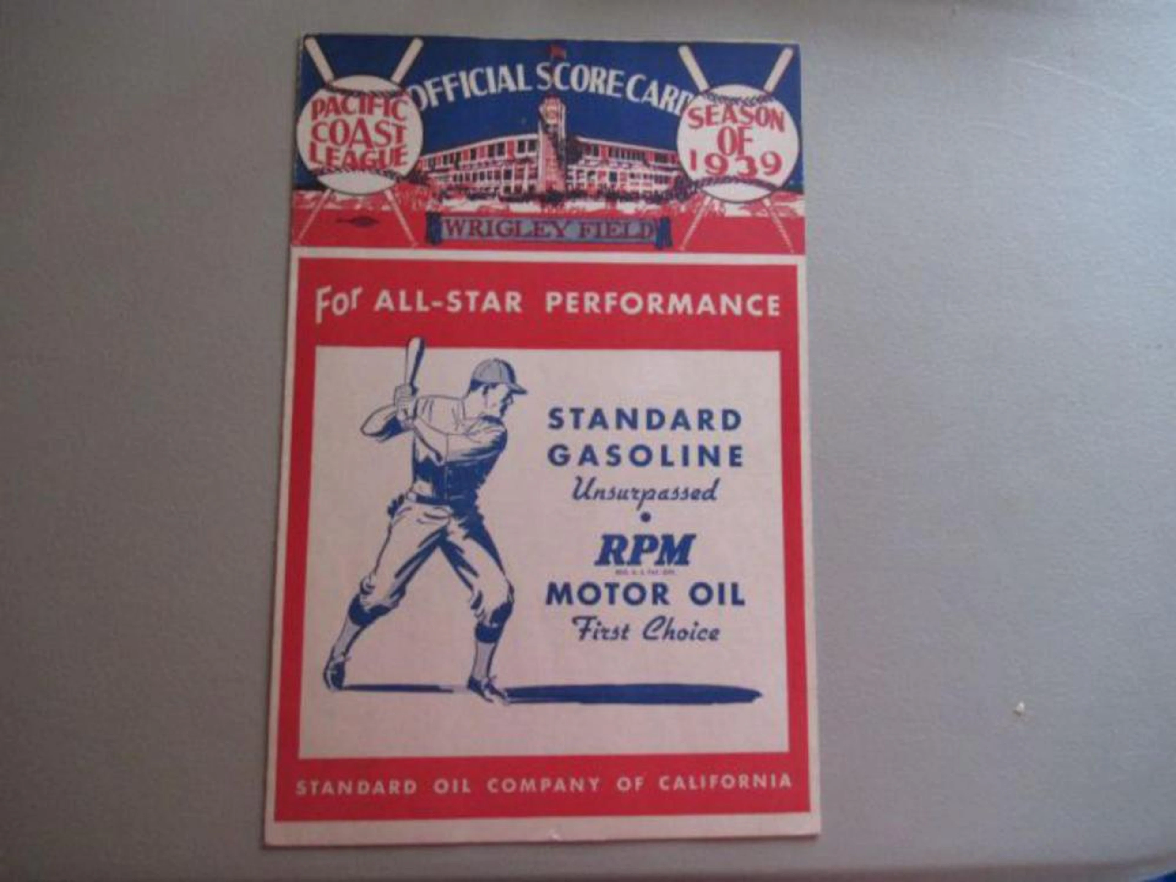 1939 Pacific Coast League Official Score Card