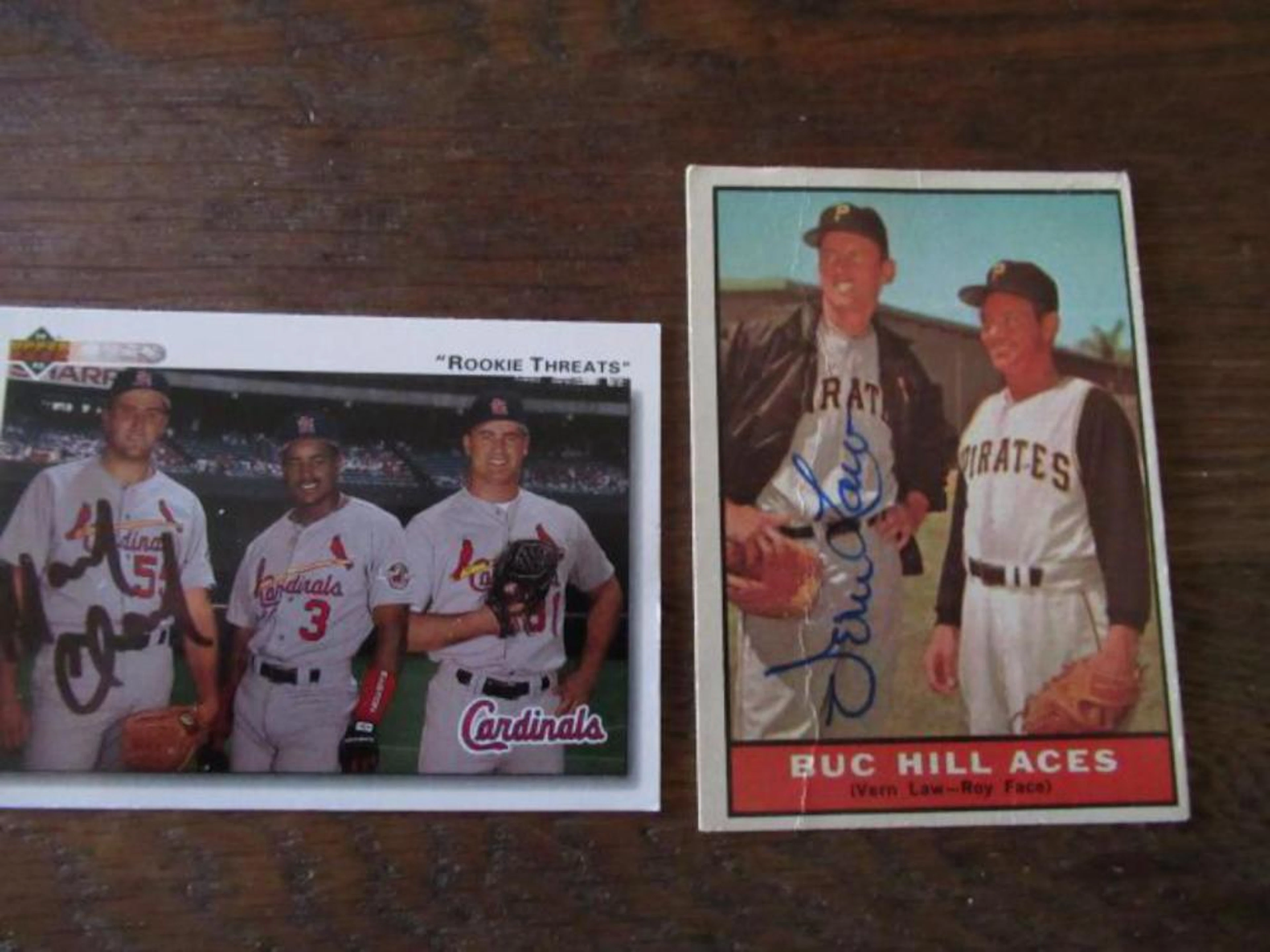 2 Signed Baseball Cards: Vern Law & Mark Clark