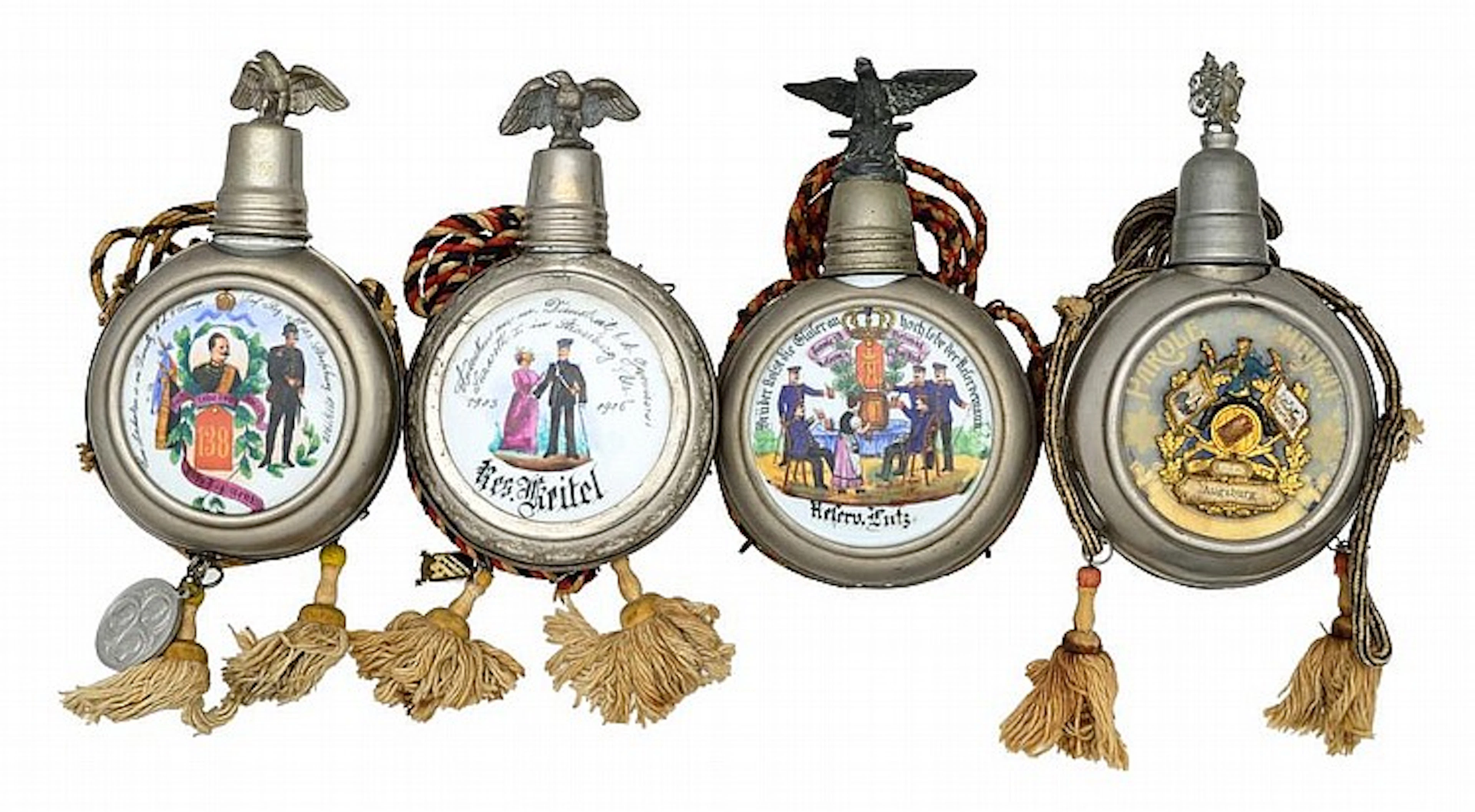 4 PRE WWI GERMAN MILITARY COMMEMORATIVE FLASKS.