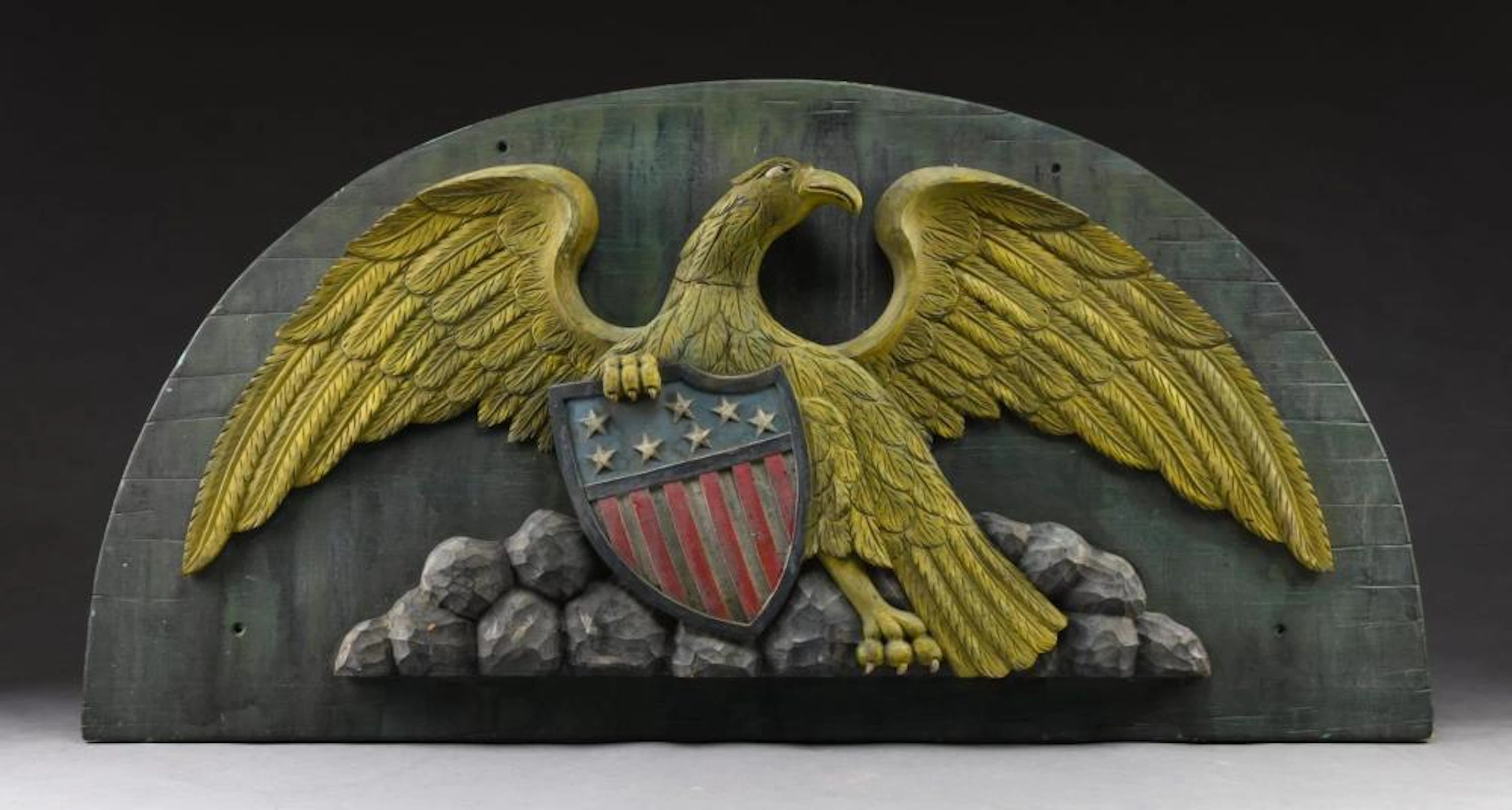 FOLK CARVED PATRIOTIC EAGLE STERN BOARD.