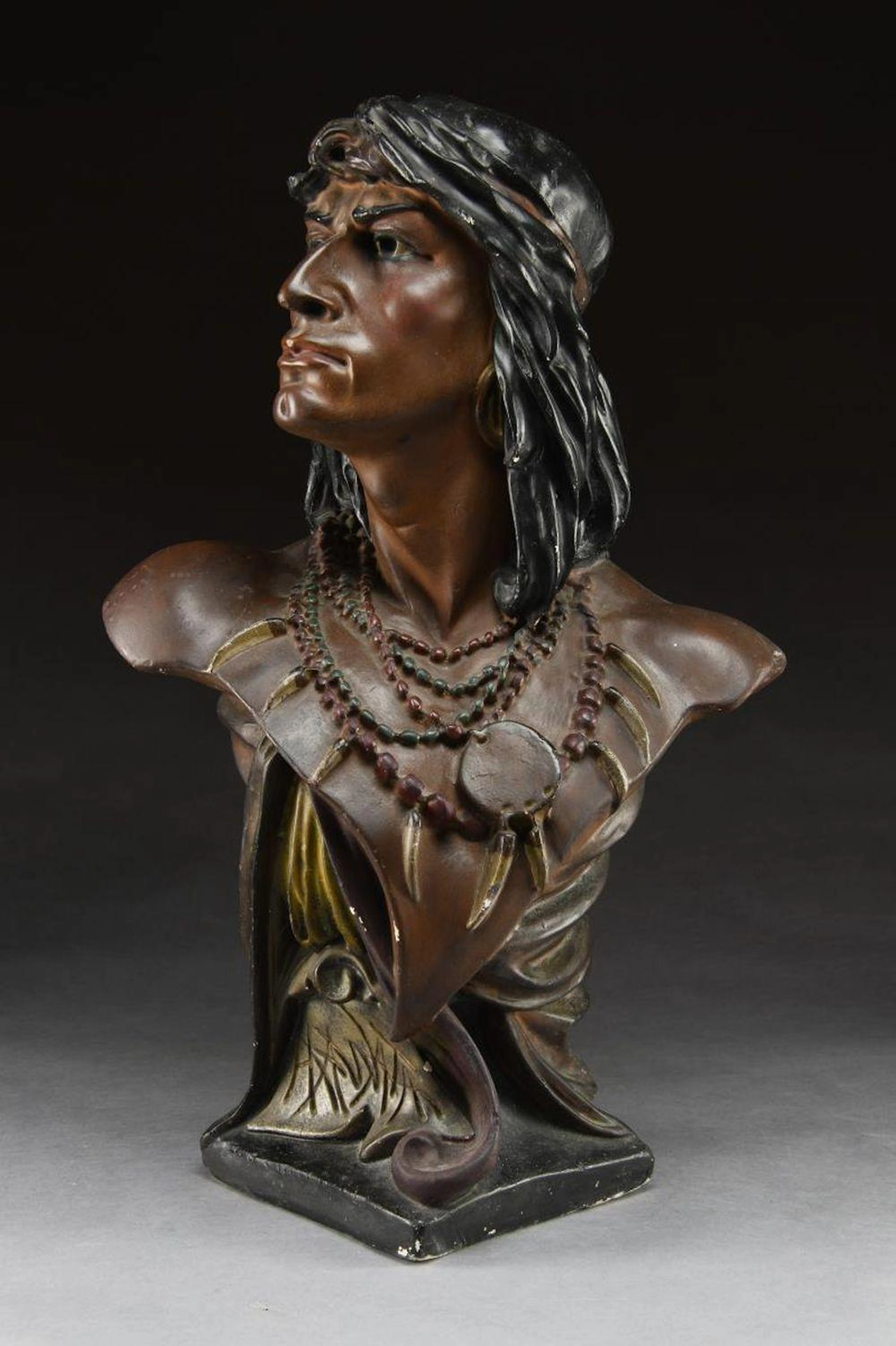 "HIAWATA" PAINT DECORATED CHALKWARE BUST.