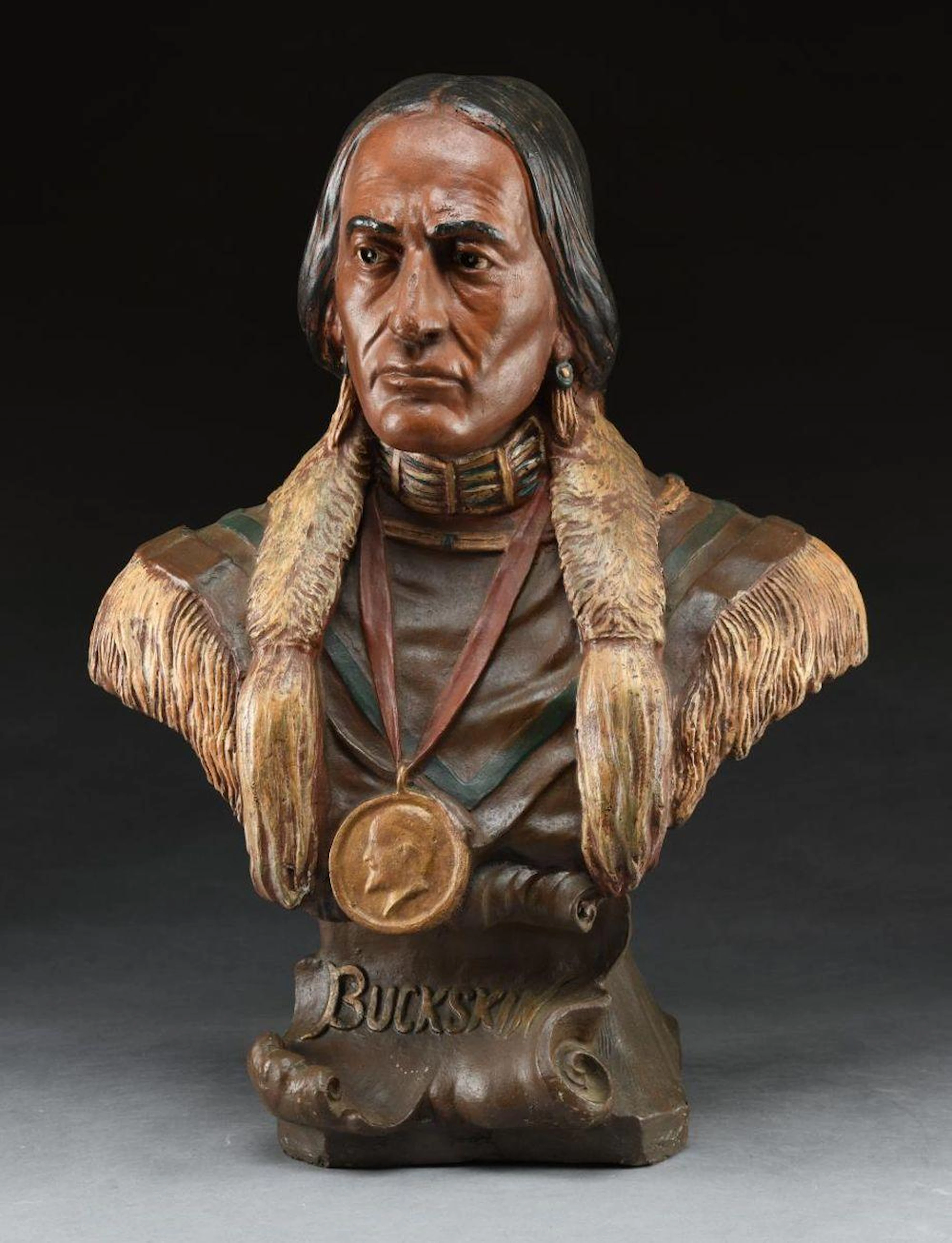 ATIVE AMERICAN POLYCHROME CHALKWARE BUST.