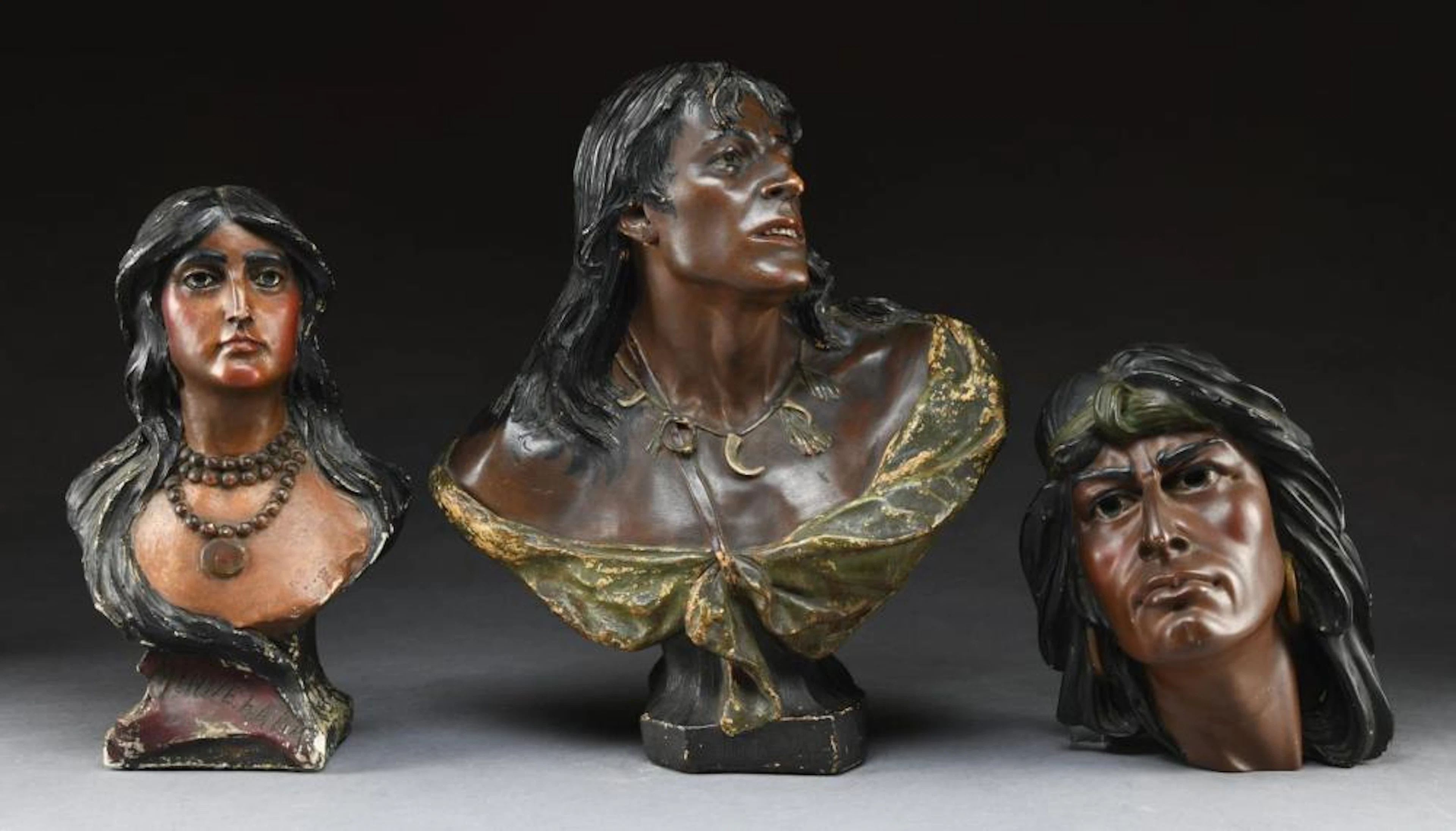 3 NATIVE AMERICAN CHALKWARE BUSTS.
