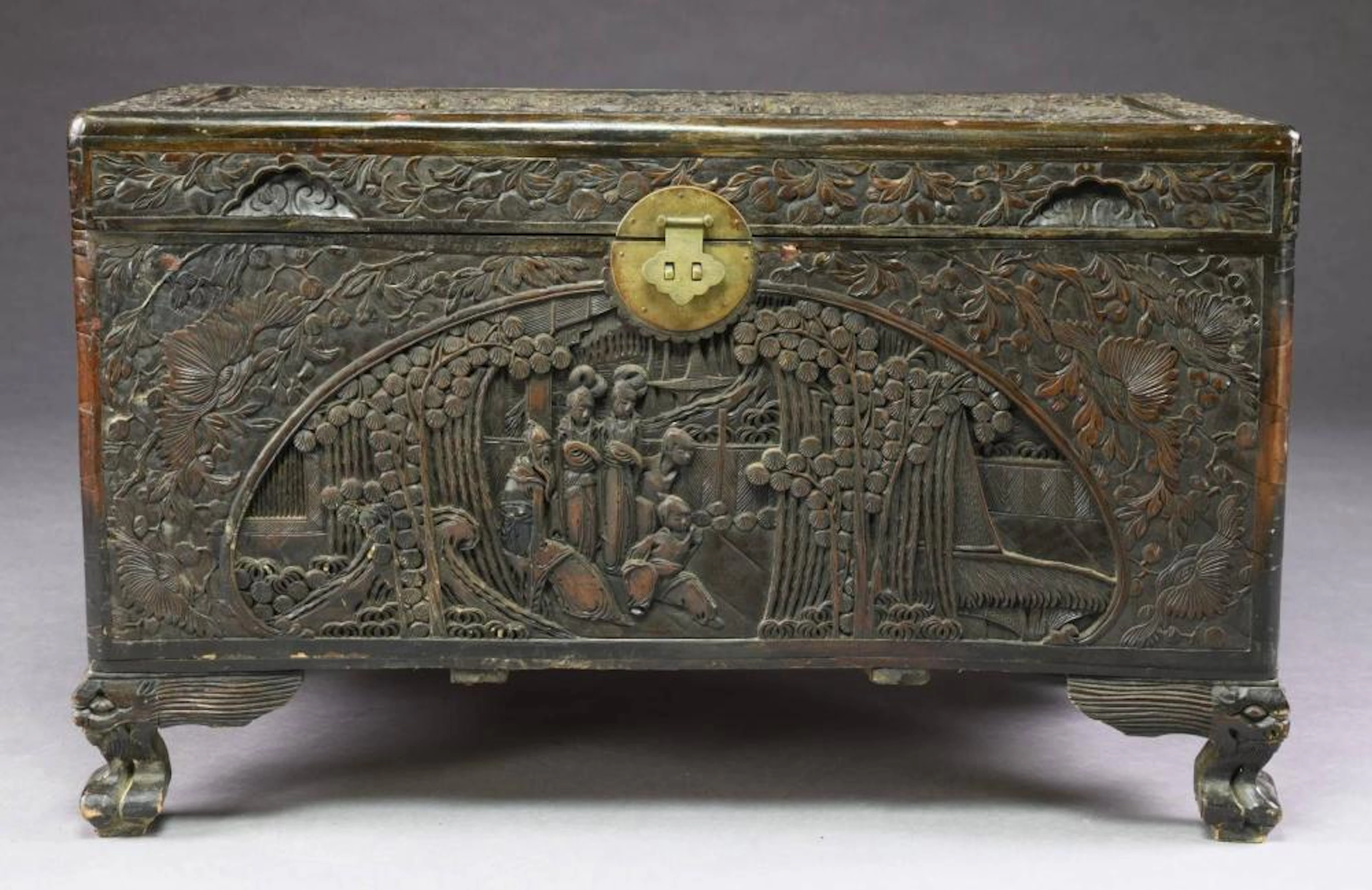 CHINESE CARVED CAMPHOR CHEST.