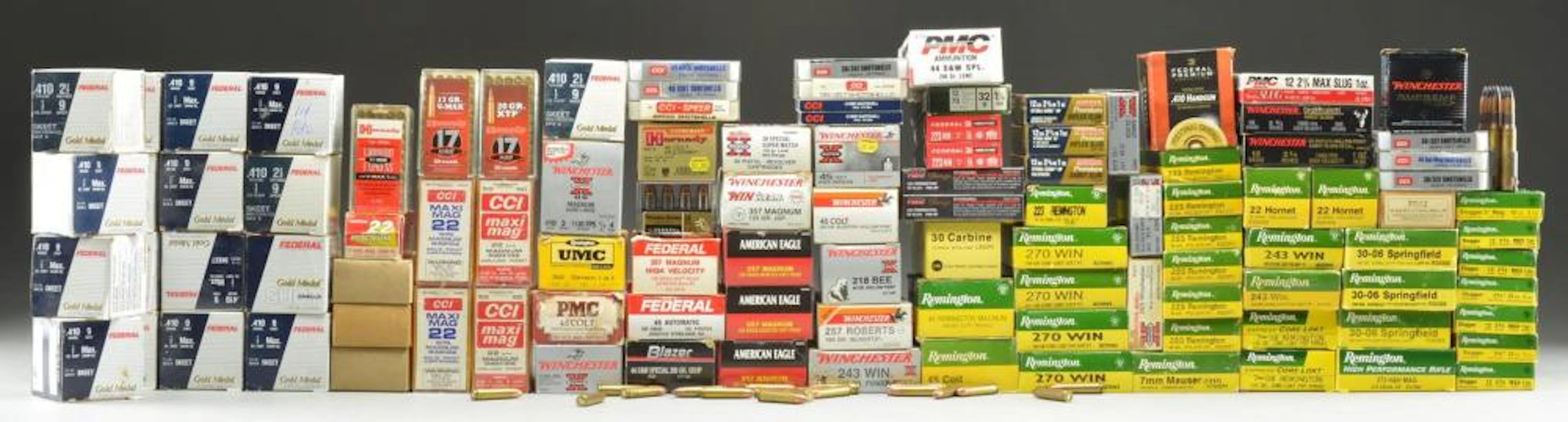 100+ BOXES OF VARIOUS AMMUNITION.