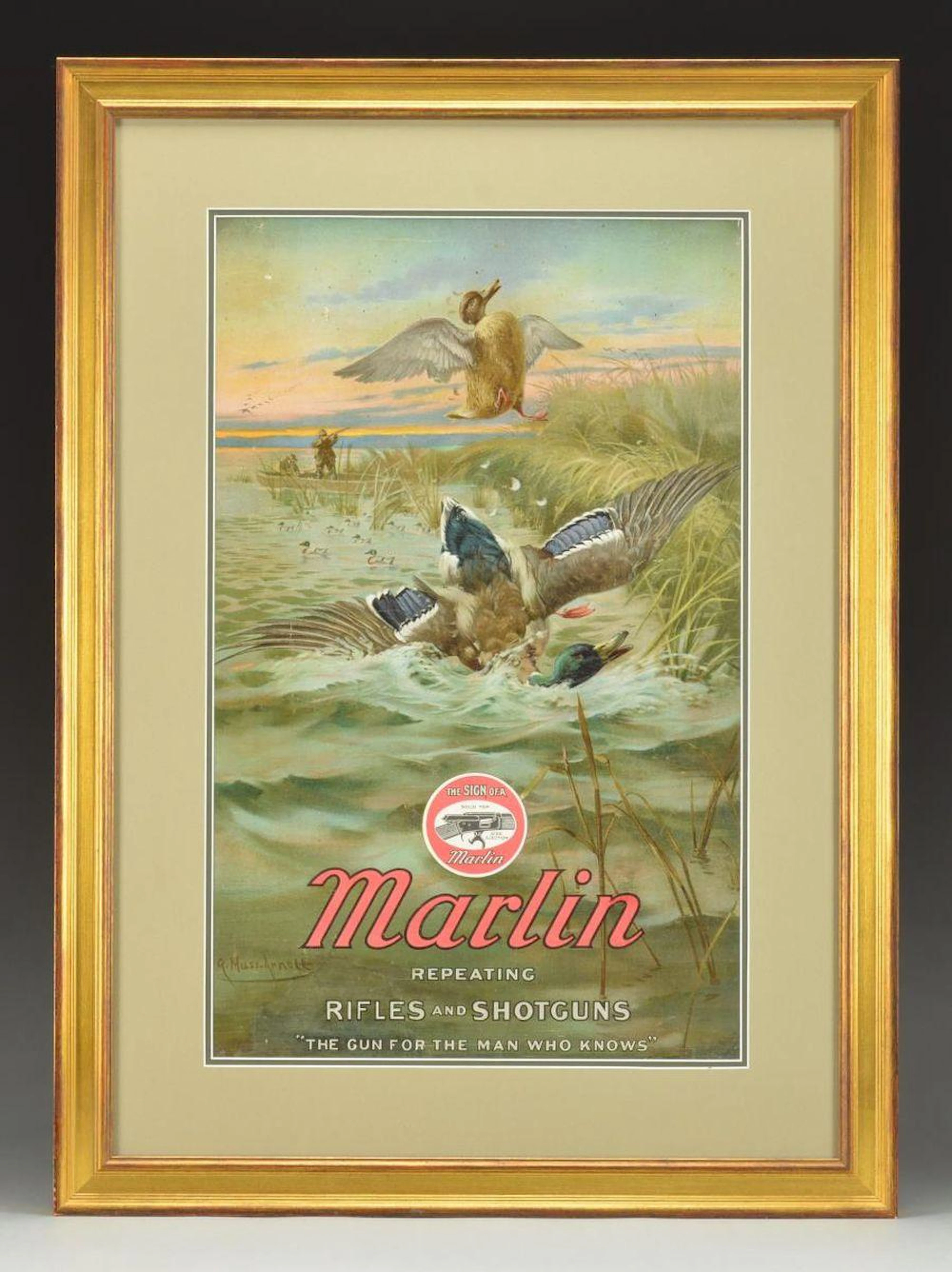MARLIN FIREARMS COMPANY DUCK HUNTING POSTER.