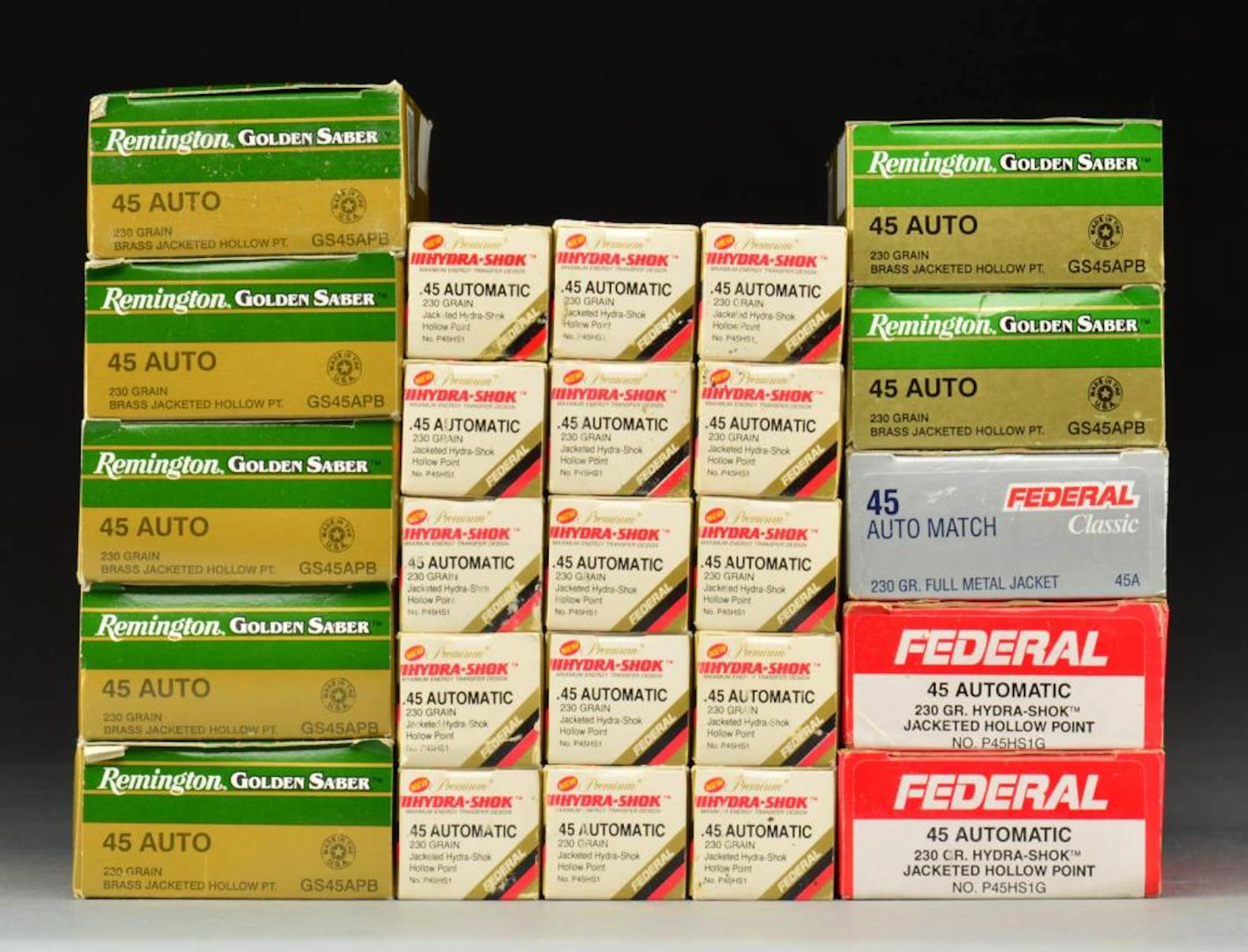 GROUP OF HGH PERFORMANCE 45 ACP PISTOL AMMO.