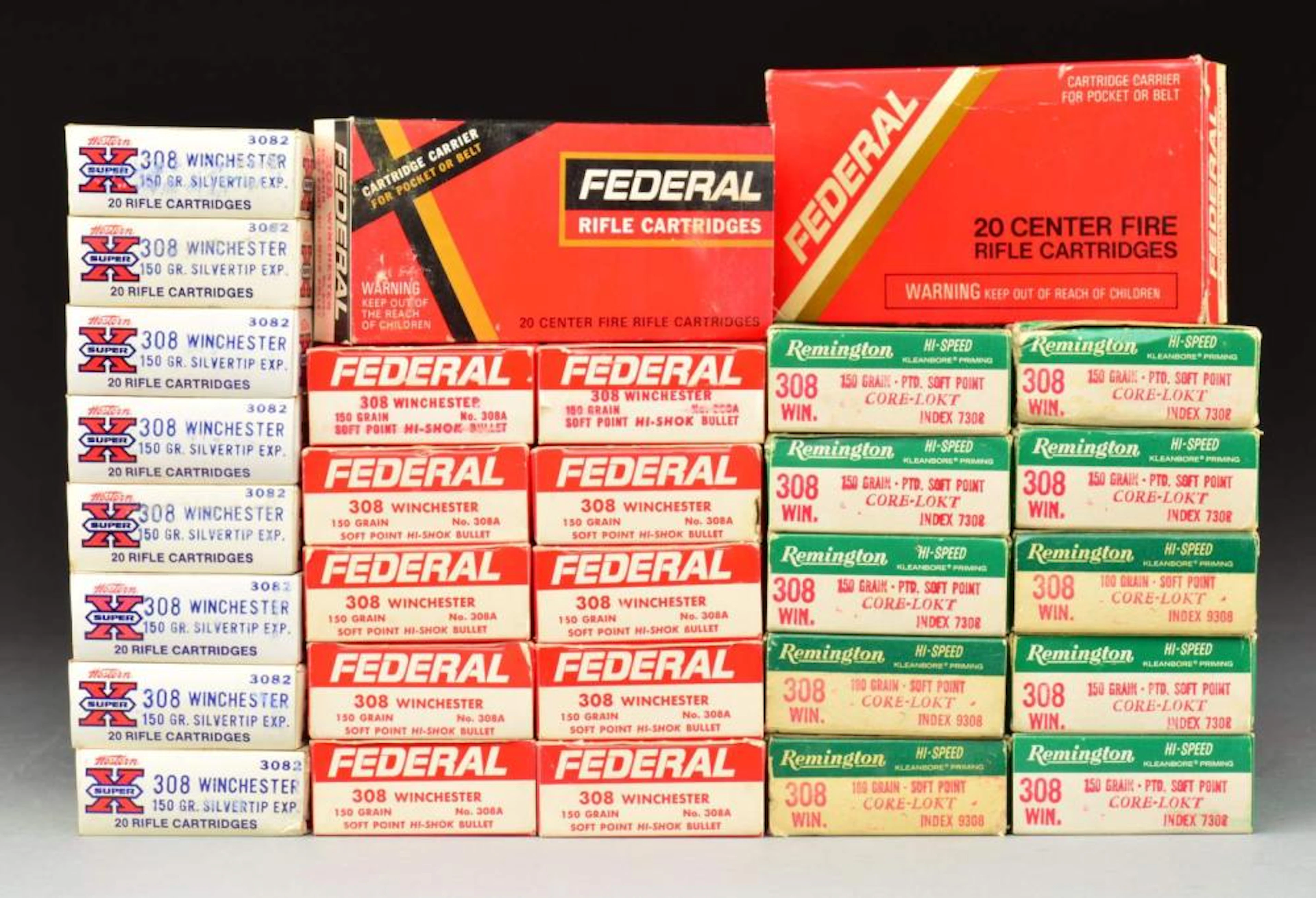 GROUP OF 308 WINCHESTER SPORTING RIFLE AMMUNITION.