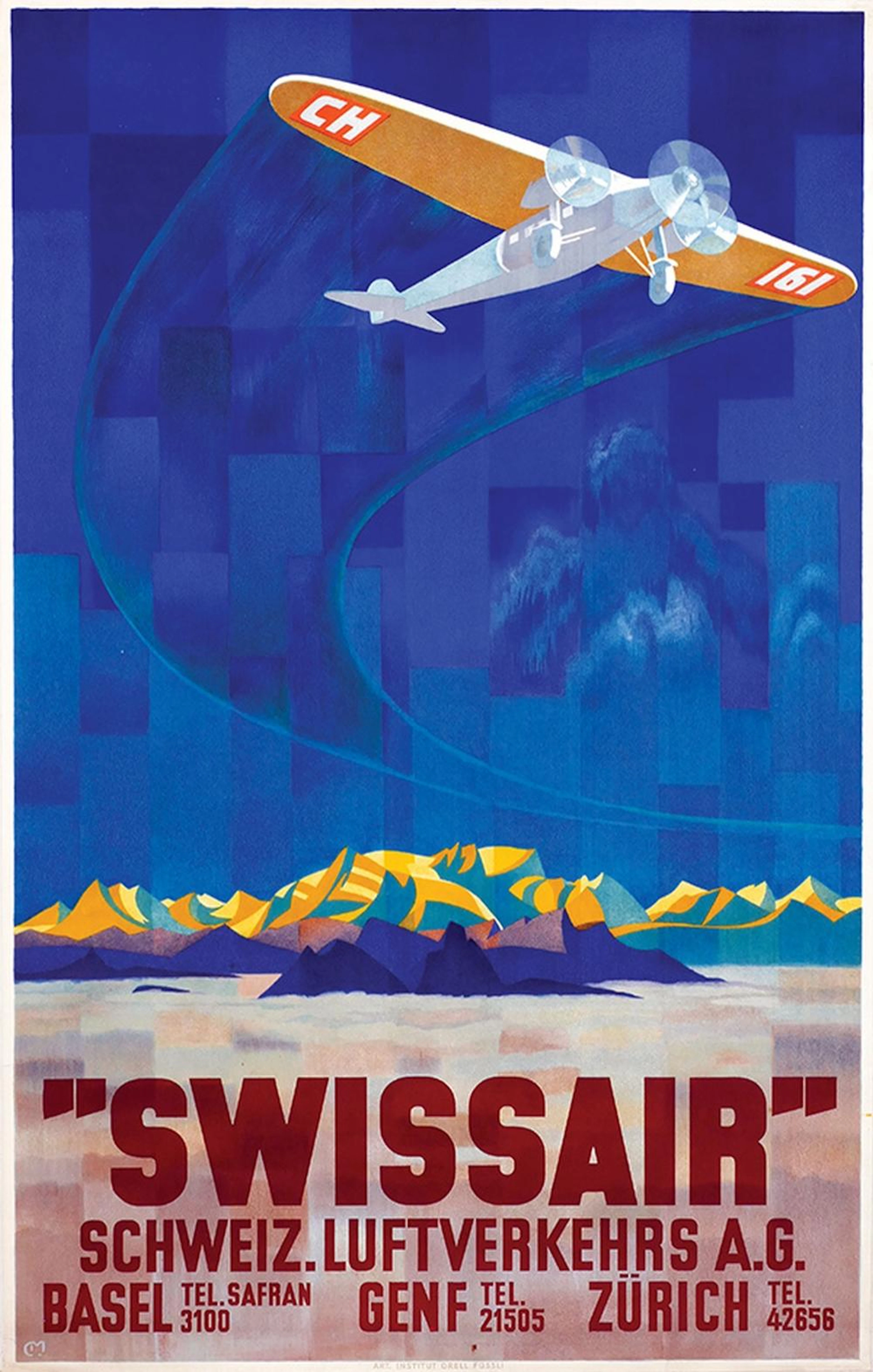 Poster by Carl F. Moos - "Swissair" Schweiz. Luftverkehrs A.G.