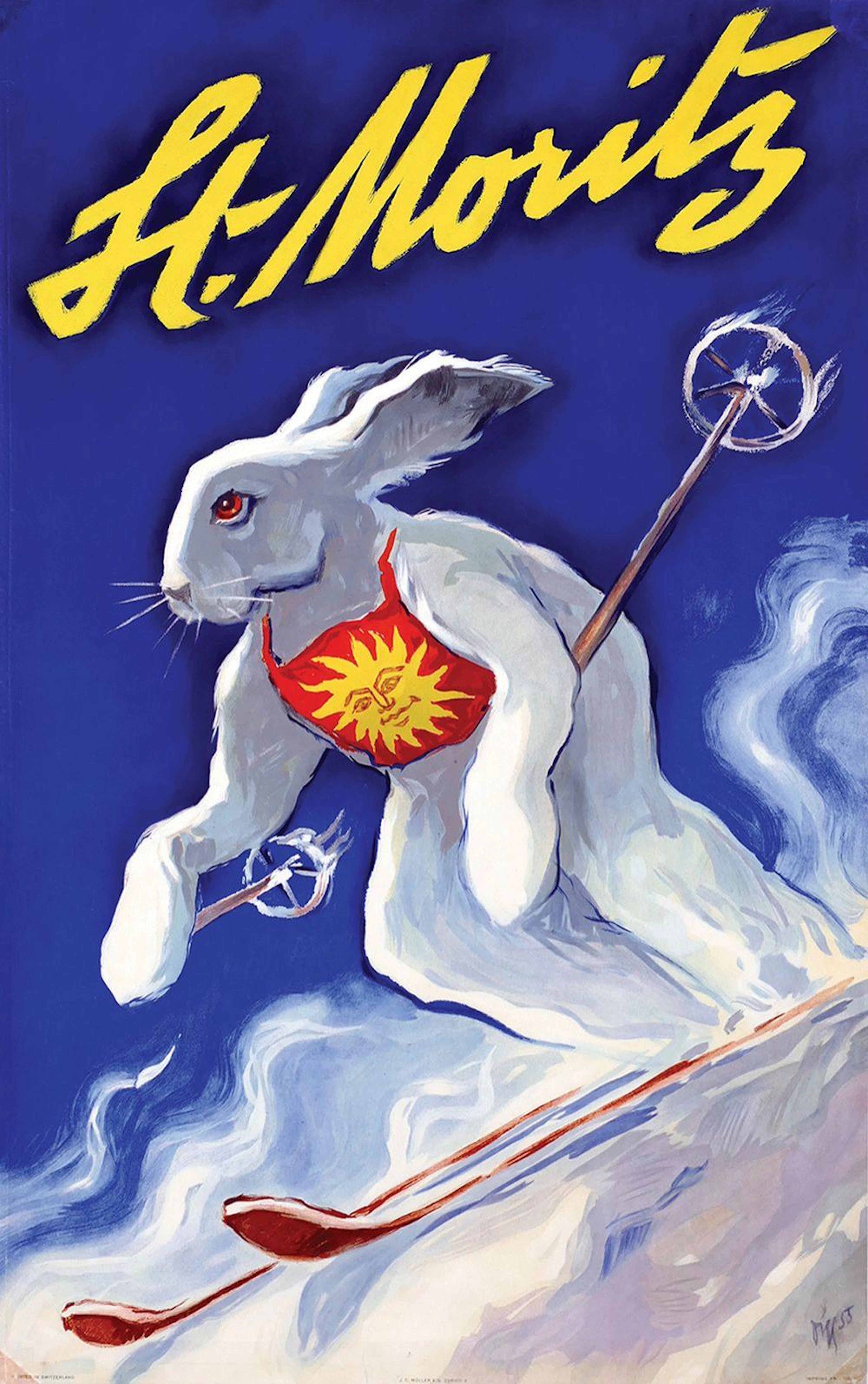 Poster by Alex W. Diggelmann - St. Moritz (skiing rabbit)