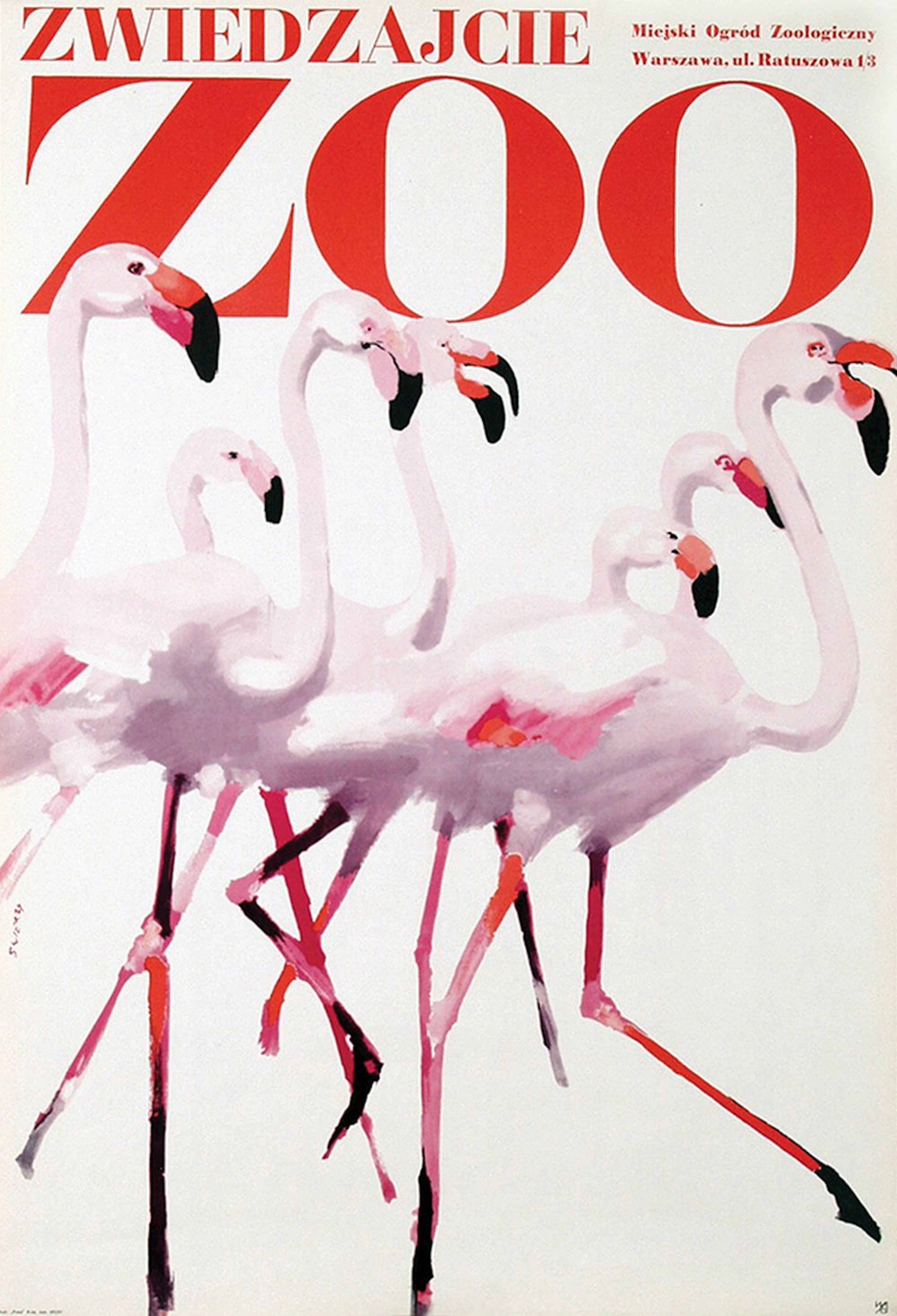 Poster by Waldemar Swierzy - Zwiedzajce Zoo (flamingos)