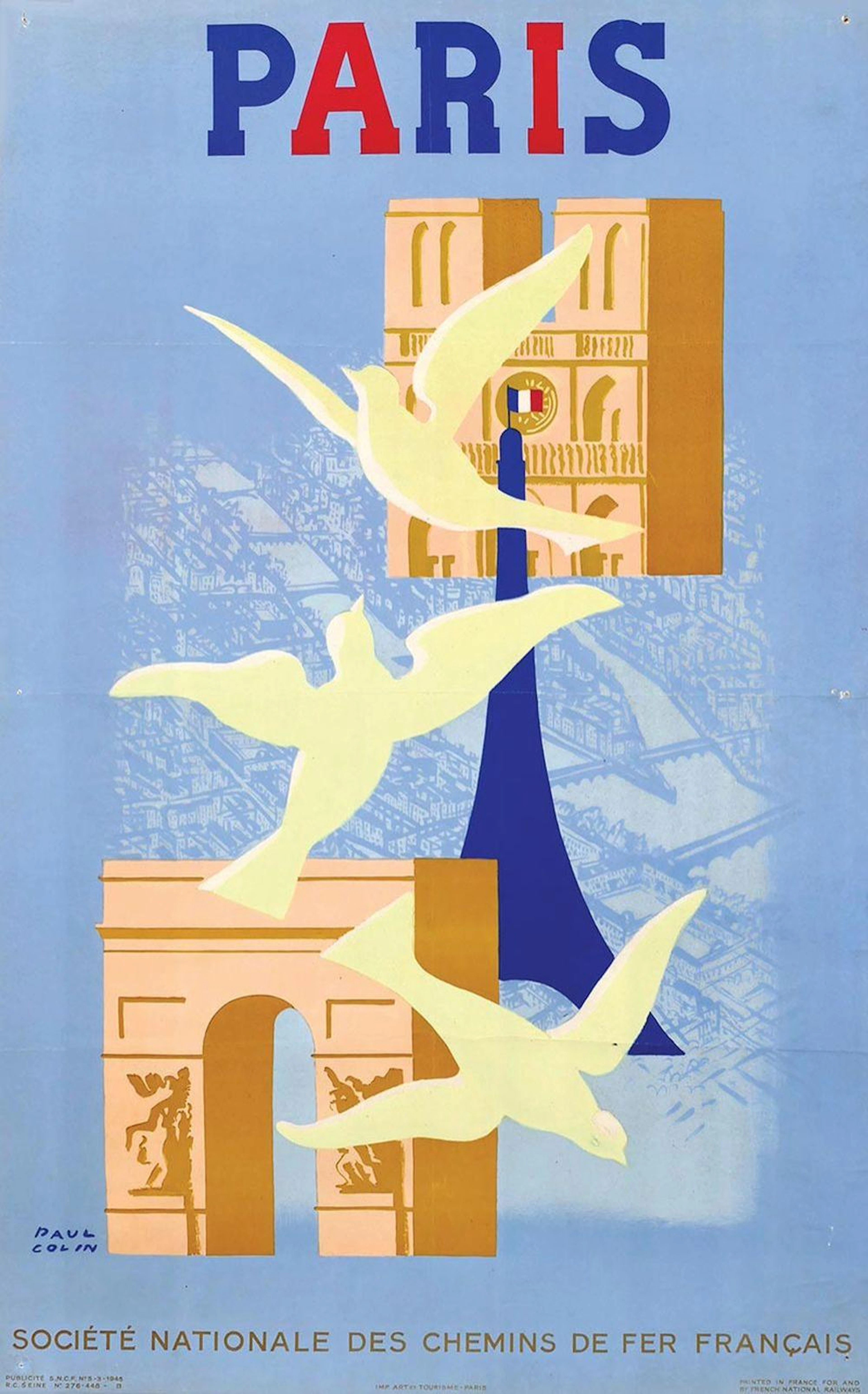 Poster by Paul Colin - Paris (Notre-Dame, Eiffel Tower, Arc de Triomphe)
