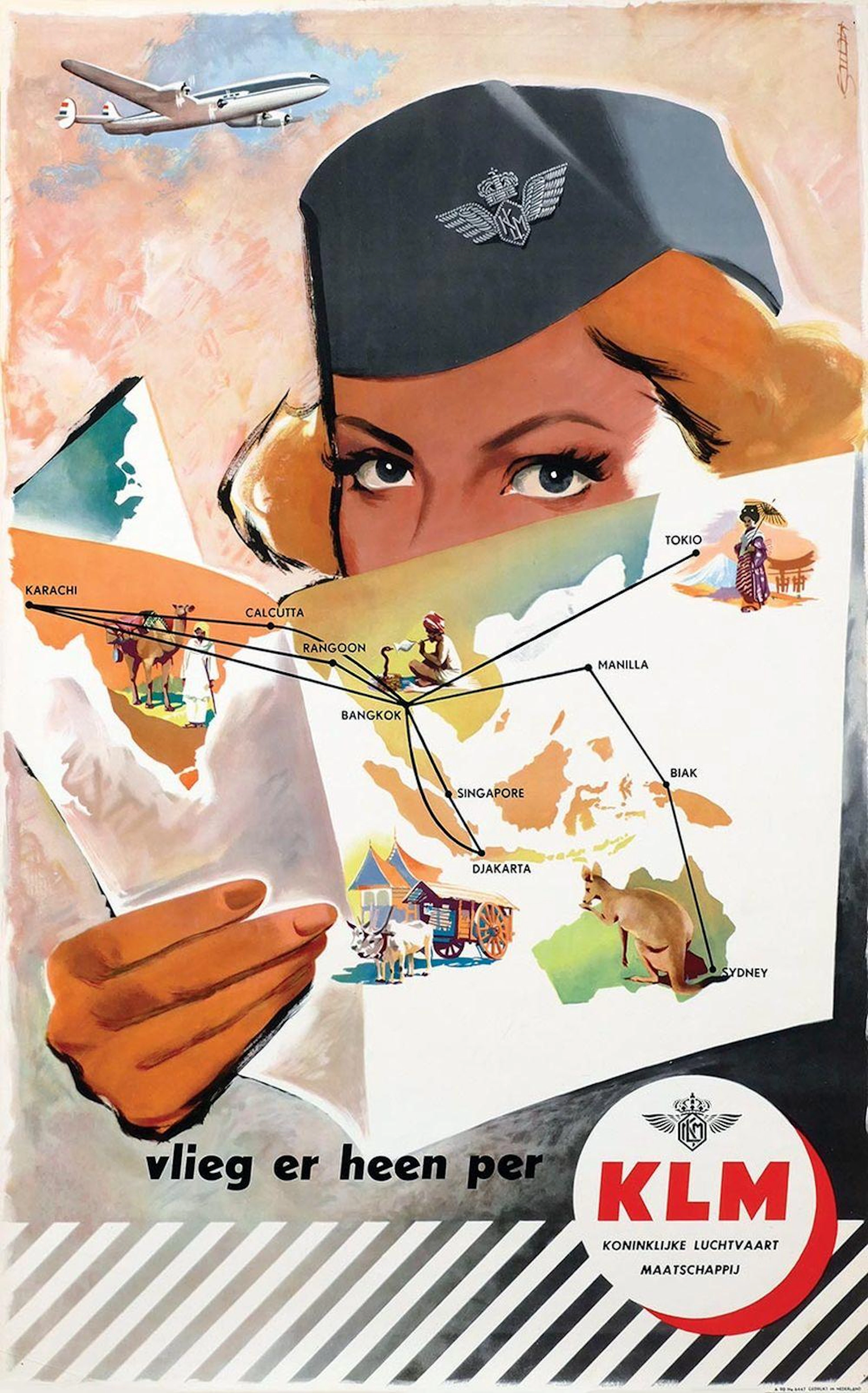 Poster by Frans Mettes - vlieg er heen per KLM (Asia, Constellation)