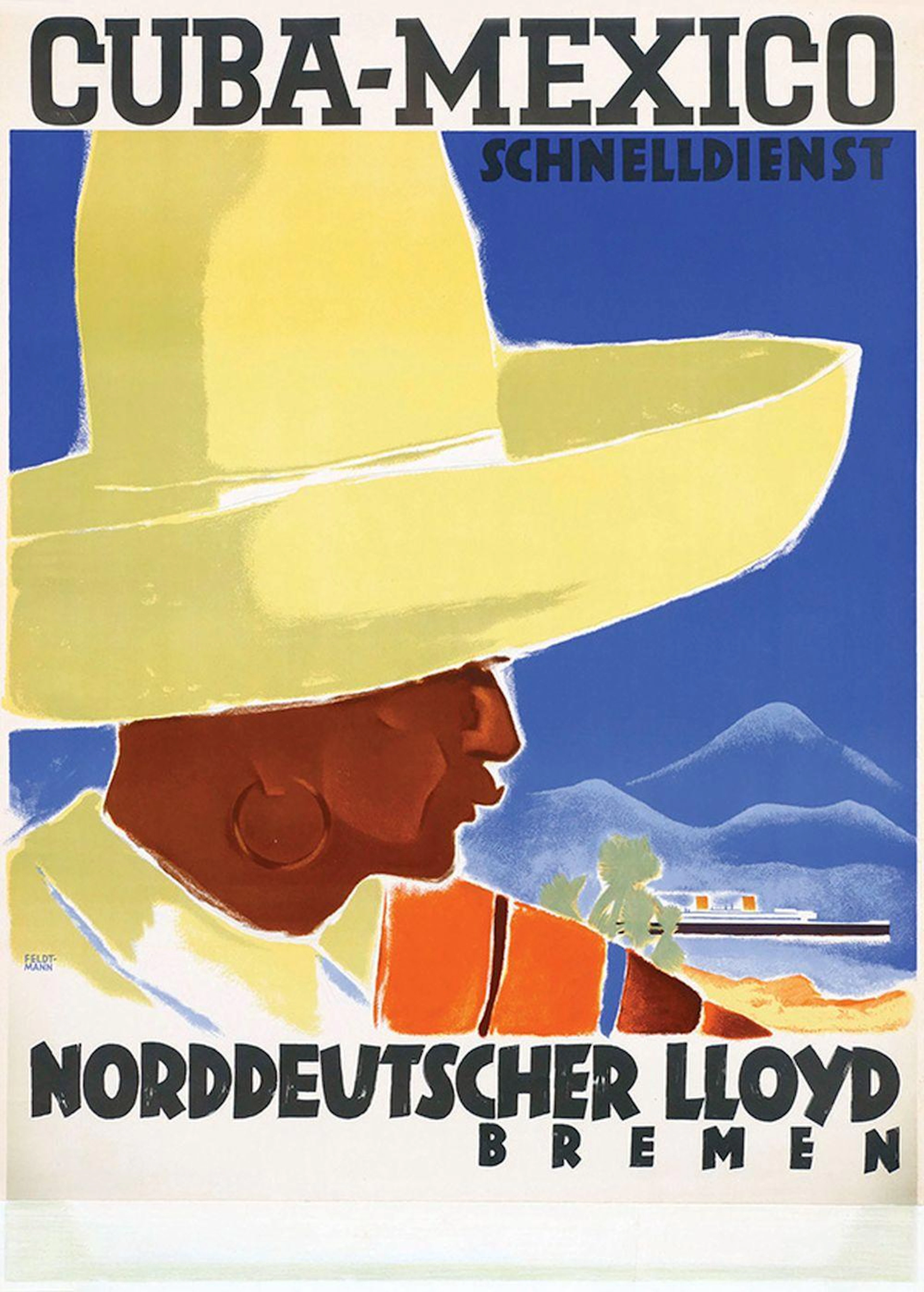 Poster by Hugo Feldtmann - Norddeutscher Lloyd Bremen Cuba-Mexico Schnelldienst